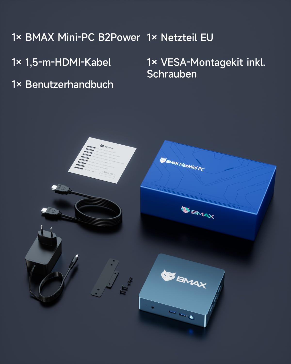 Mini-PC B2Power mit Intel 5205U, 4K Dual-Display, 5205U 8GB DDR4+256GB NVMe SSD