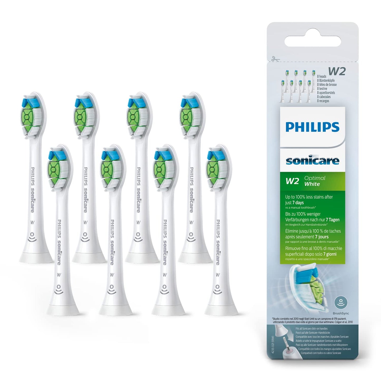 Sonicare HX6068/12 W2 Optimal White 8er, Aufsteckbürste, Weiss 8 stück (1er Pack)