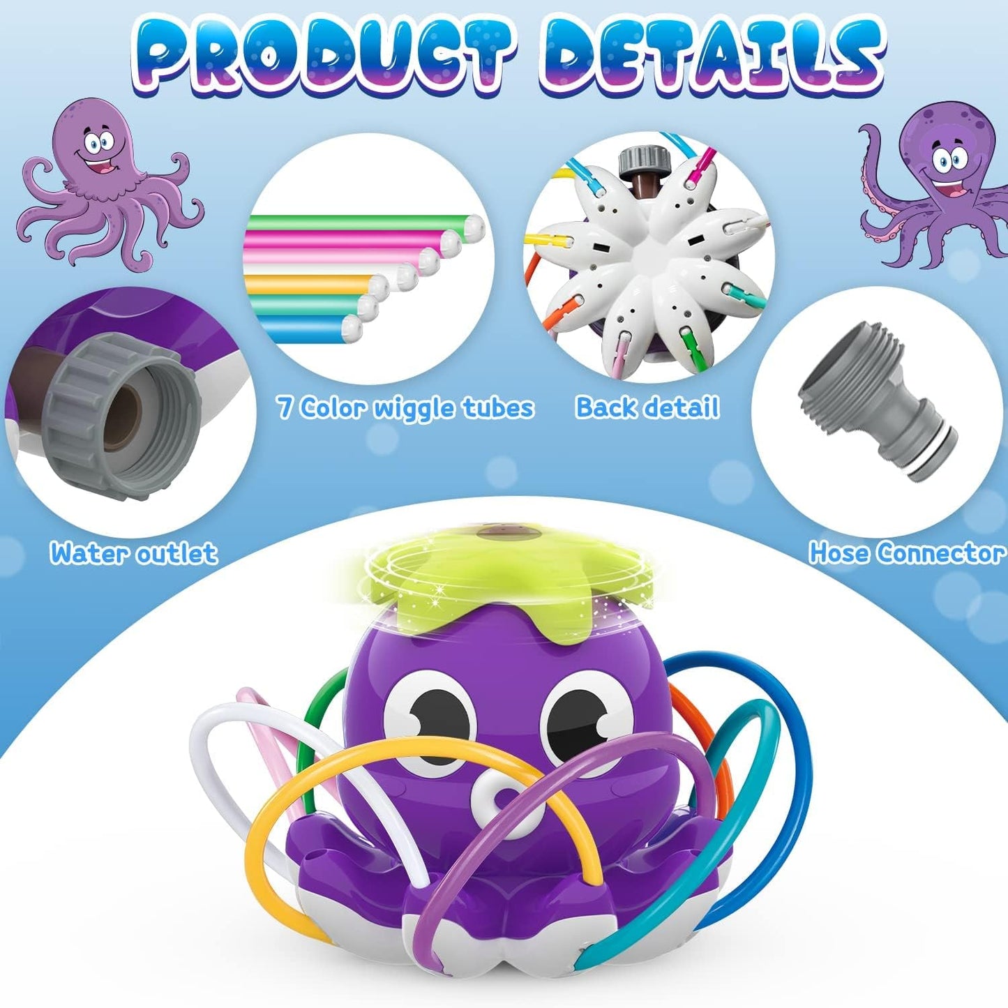 Wasserspielzeug Sprinkler-Oktopus für Kinder ab 3 Jahren, Oktopus-Lila