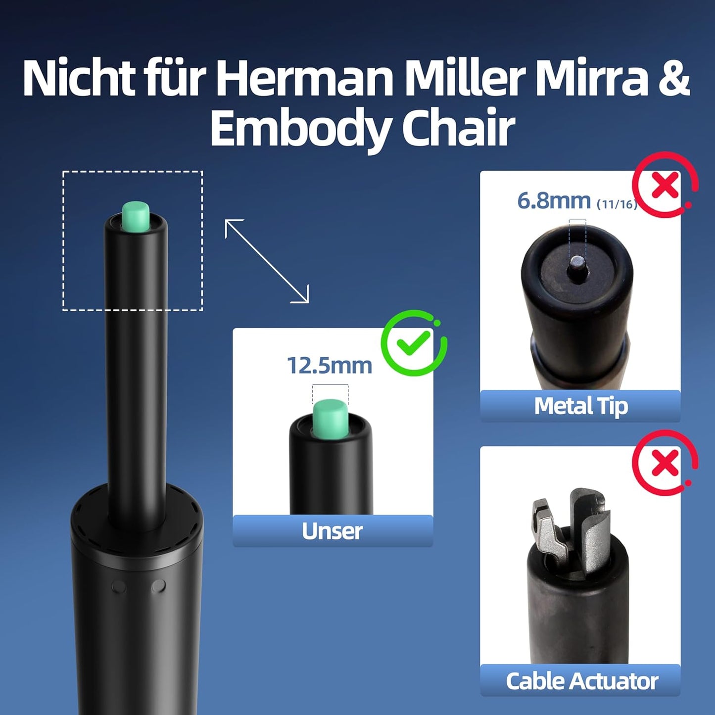 Gasdruckfeder für Bürostühle, 272mm - 388mm Schwarz