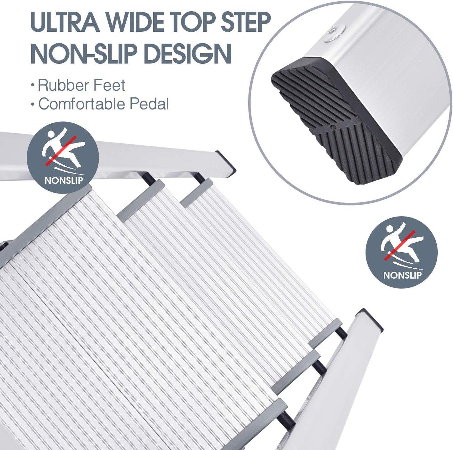 Klappbare Trittleiter mit Handlauf, Silber / 3 Stufen