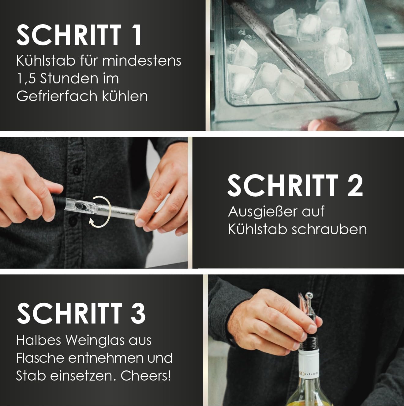 6-teiliges Weinkühlstab Set mit Ausgiesser