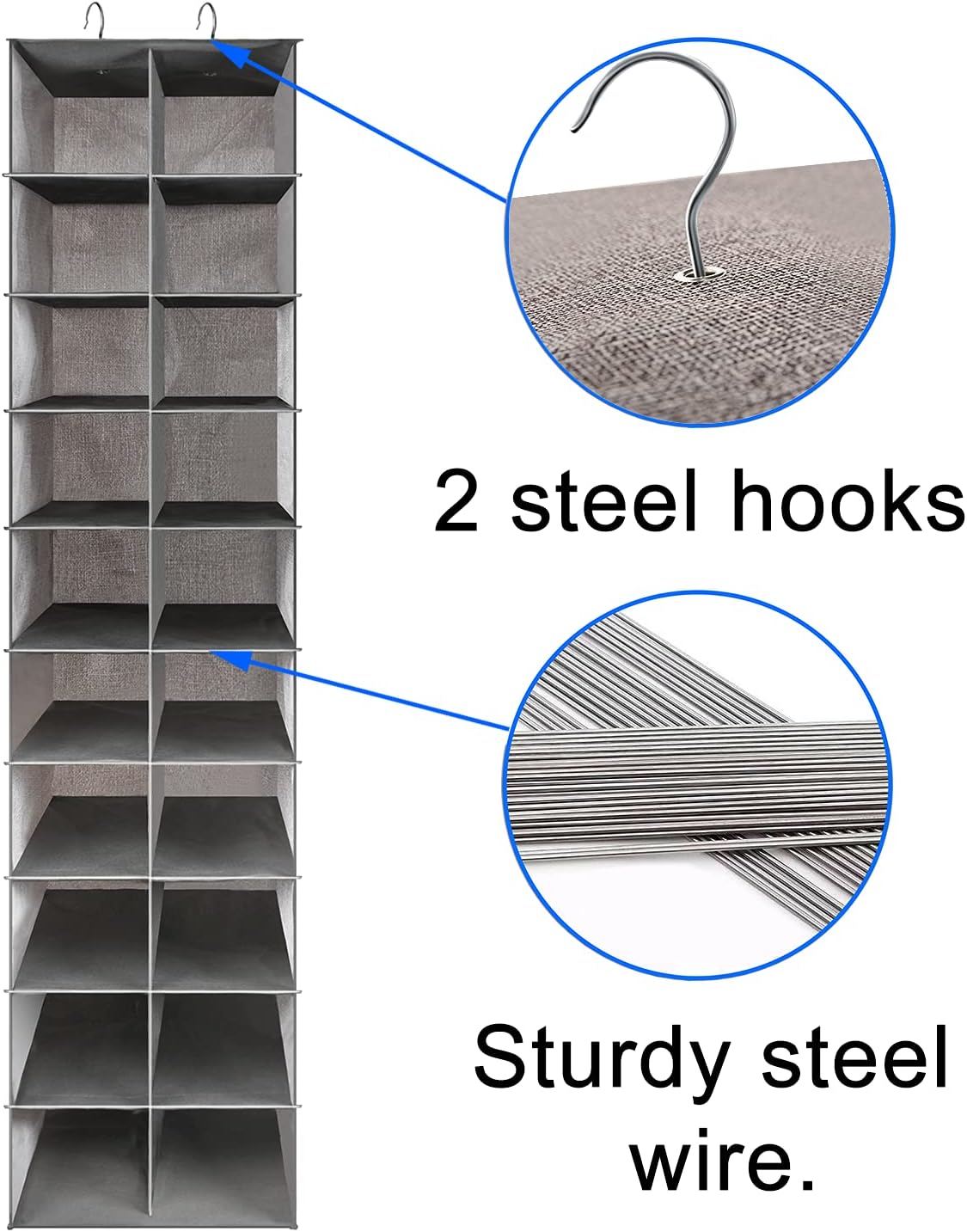 Hängender Schuh-Organizer für Schrank (20 Fächer), Grau 20 Sections