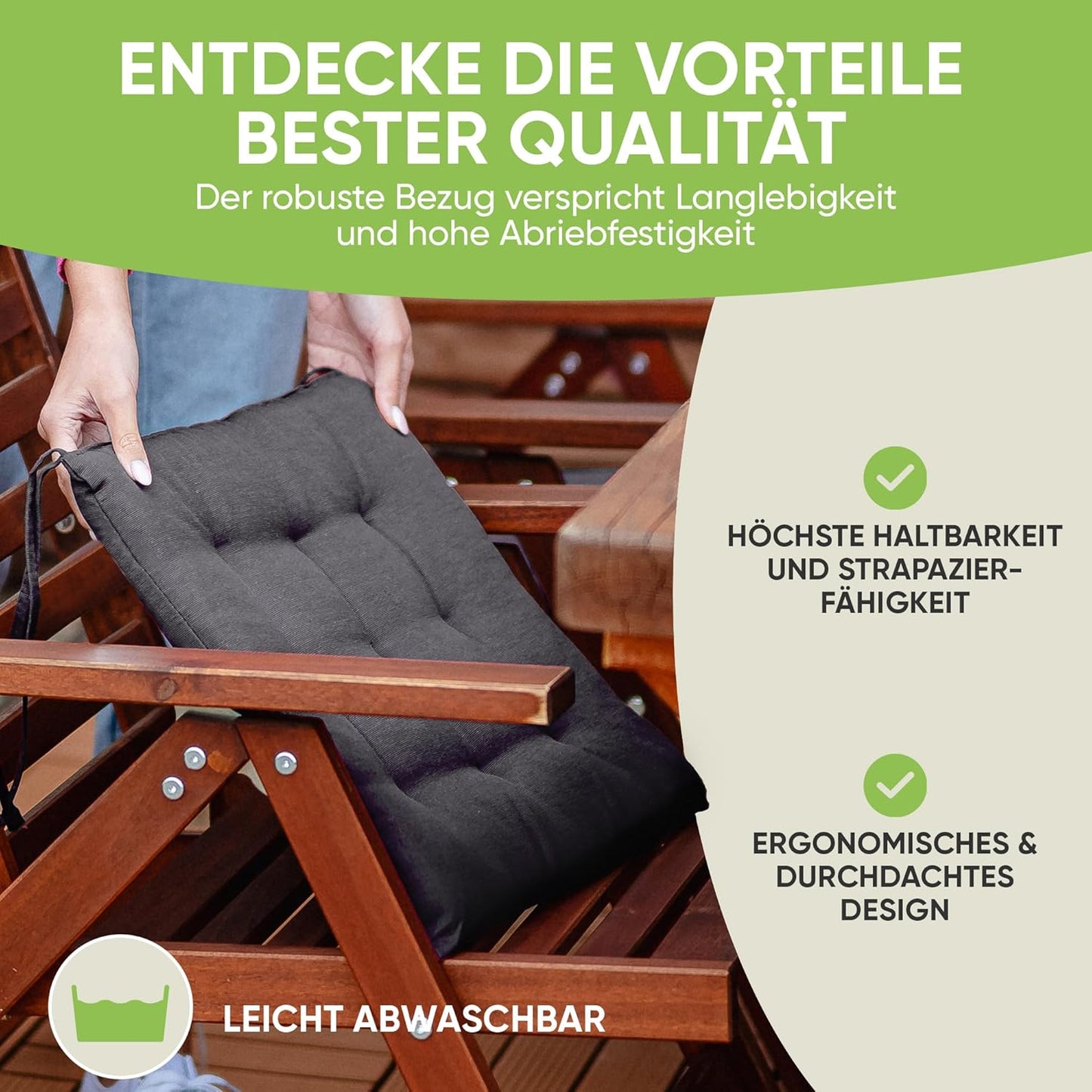 Sitzkissen-Set mit Haltebändern, 4 Stück (1er Pack) Graphit