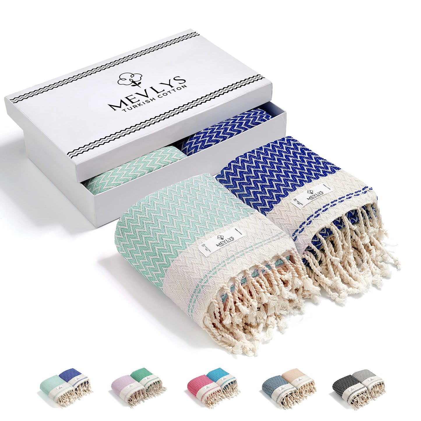 2er-Set Hamamtuch, Mint / Sax Blau
