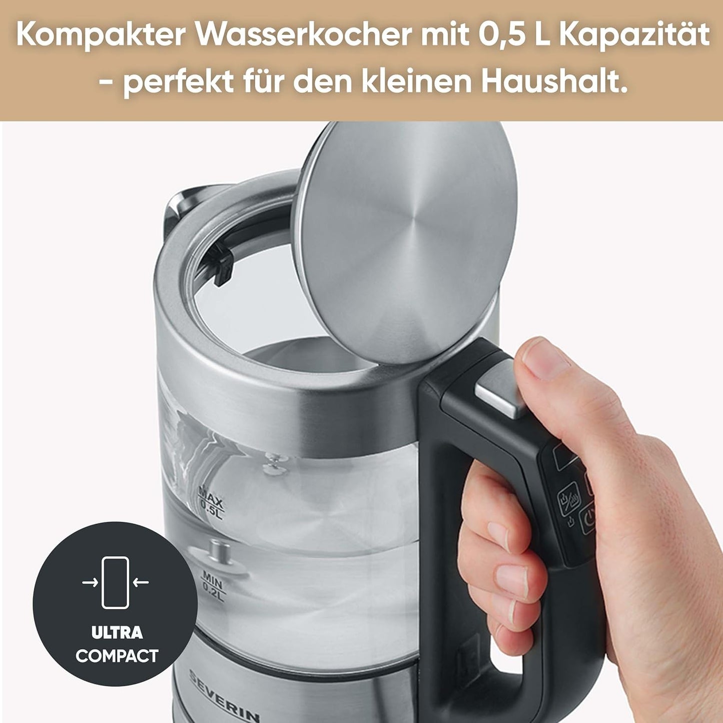 Digitaler Mini-Wasserkocher mit Temperaturauswahl, 0,5 L - Einstellbare Temperatur