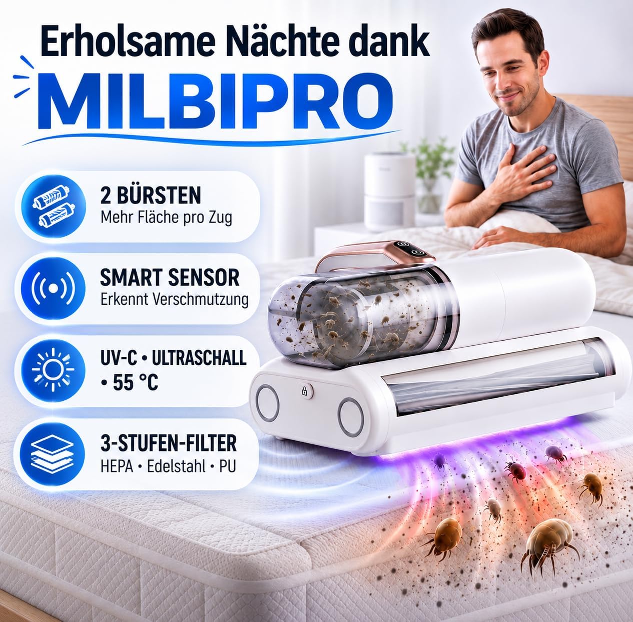 Milbensauger mit HEPA-Filter und UV-C Licht