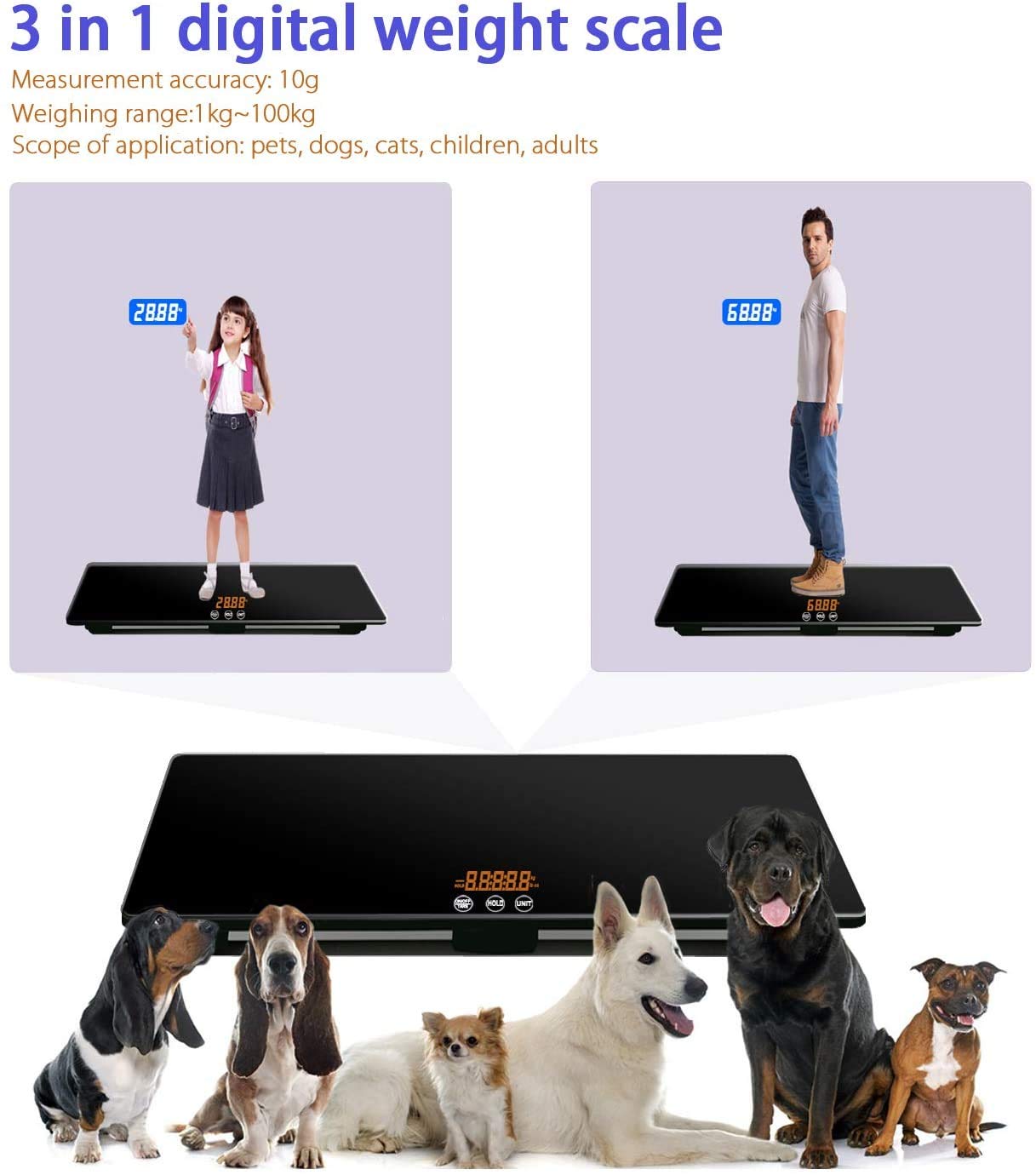 Digitale Tierwaage mit 3 Wiegeeinheiten, max. 220 lbs