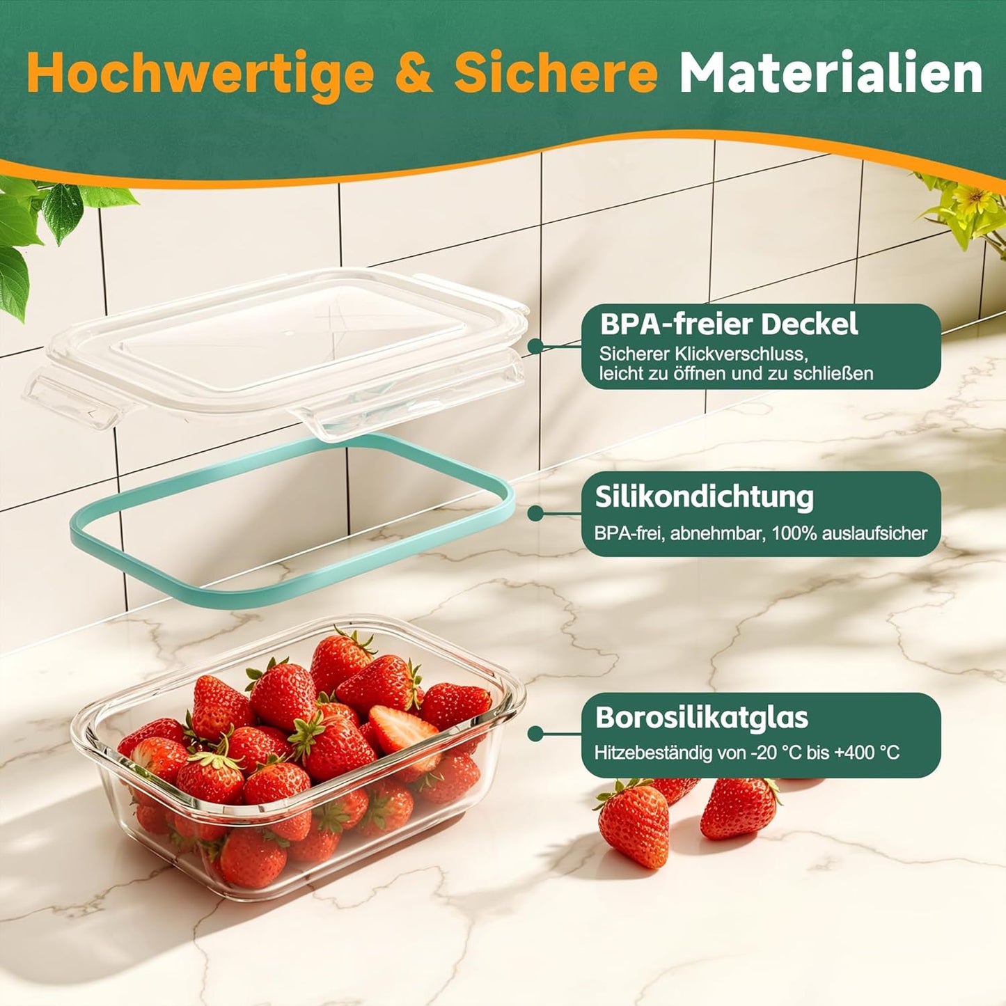 Glas-Frischhaltedosen 4er Set (versch. Grössen), 4er Set – 180ml + 370ml + 640ml + 1040ml