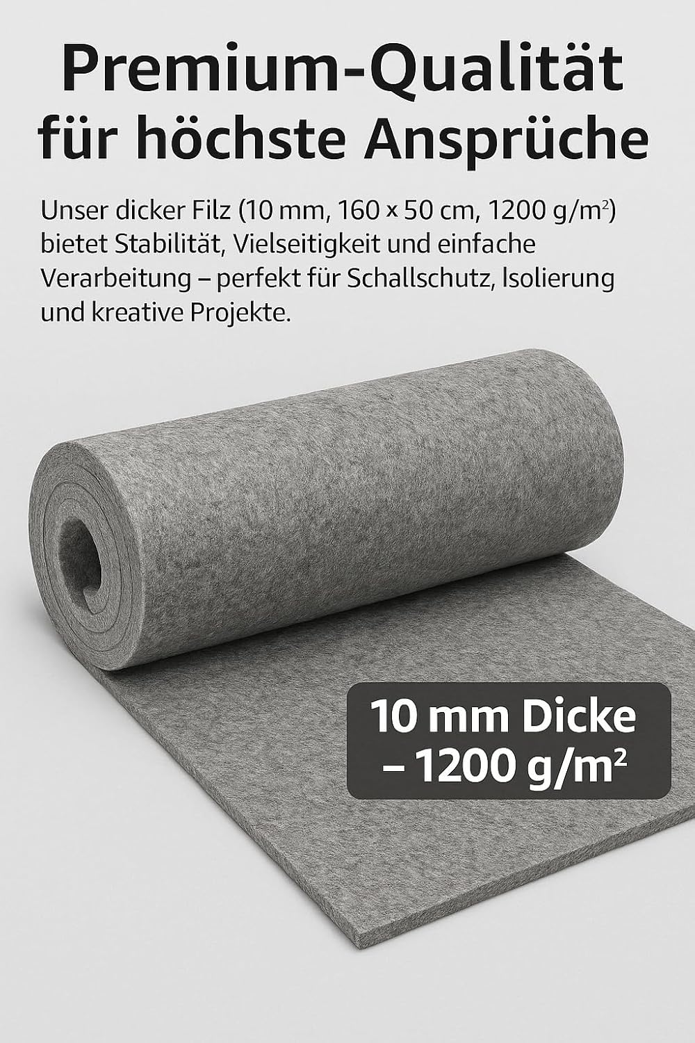 Filzmatte 10mm Meterware, 160x50 cm