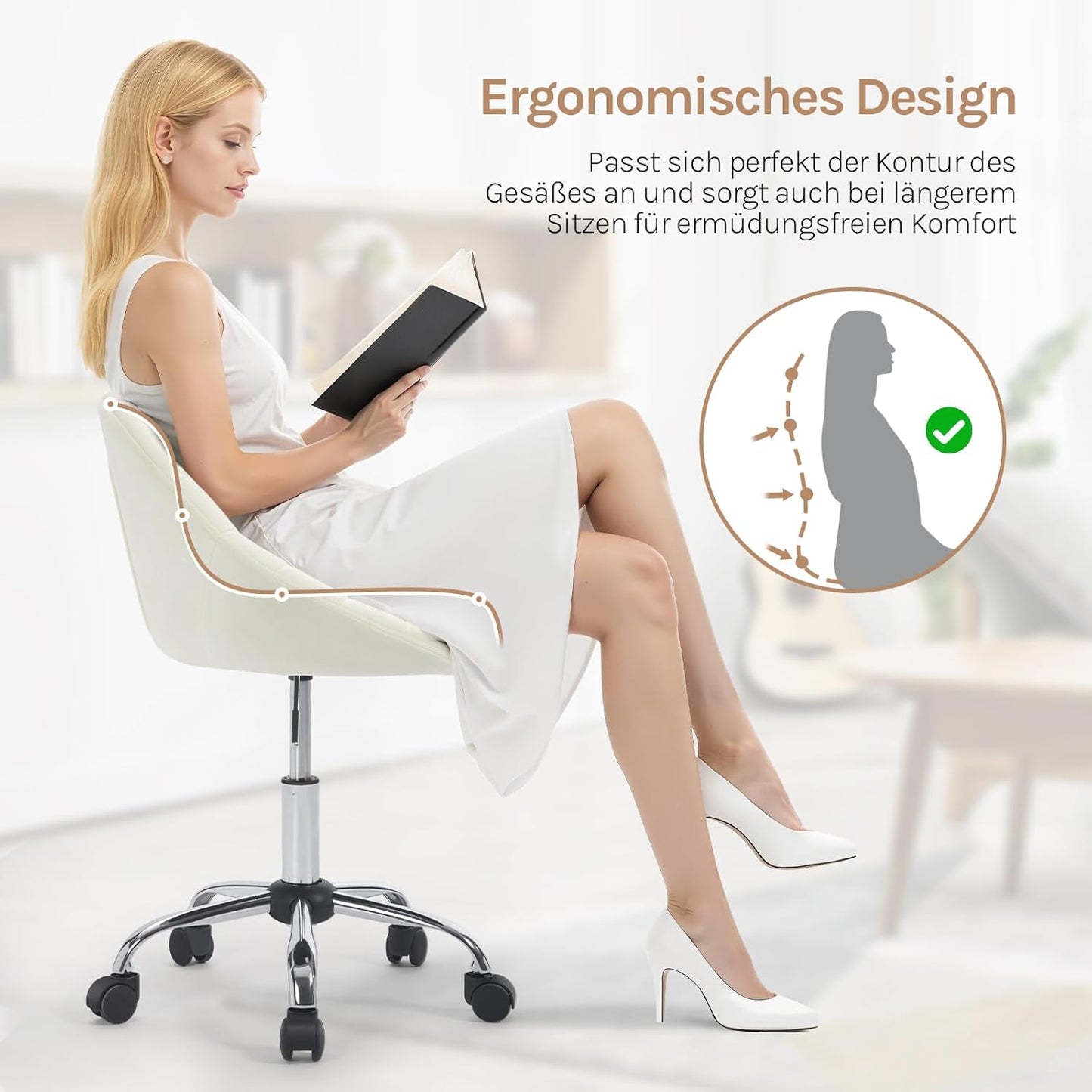 Ergonomischer Drehstuhl, Beige Samt