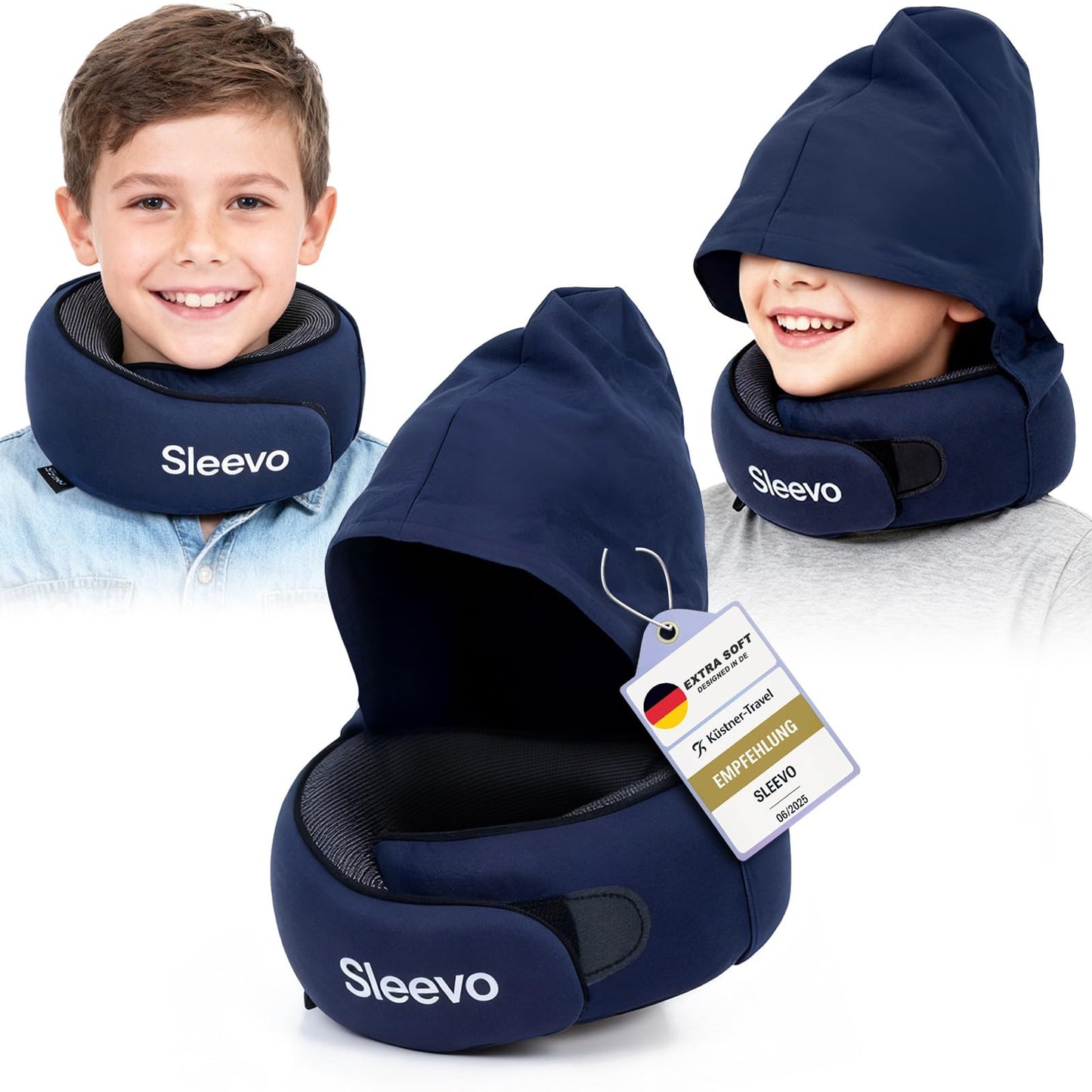 Kinder-Reisekissen mit Kapuze, Kinder Blau