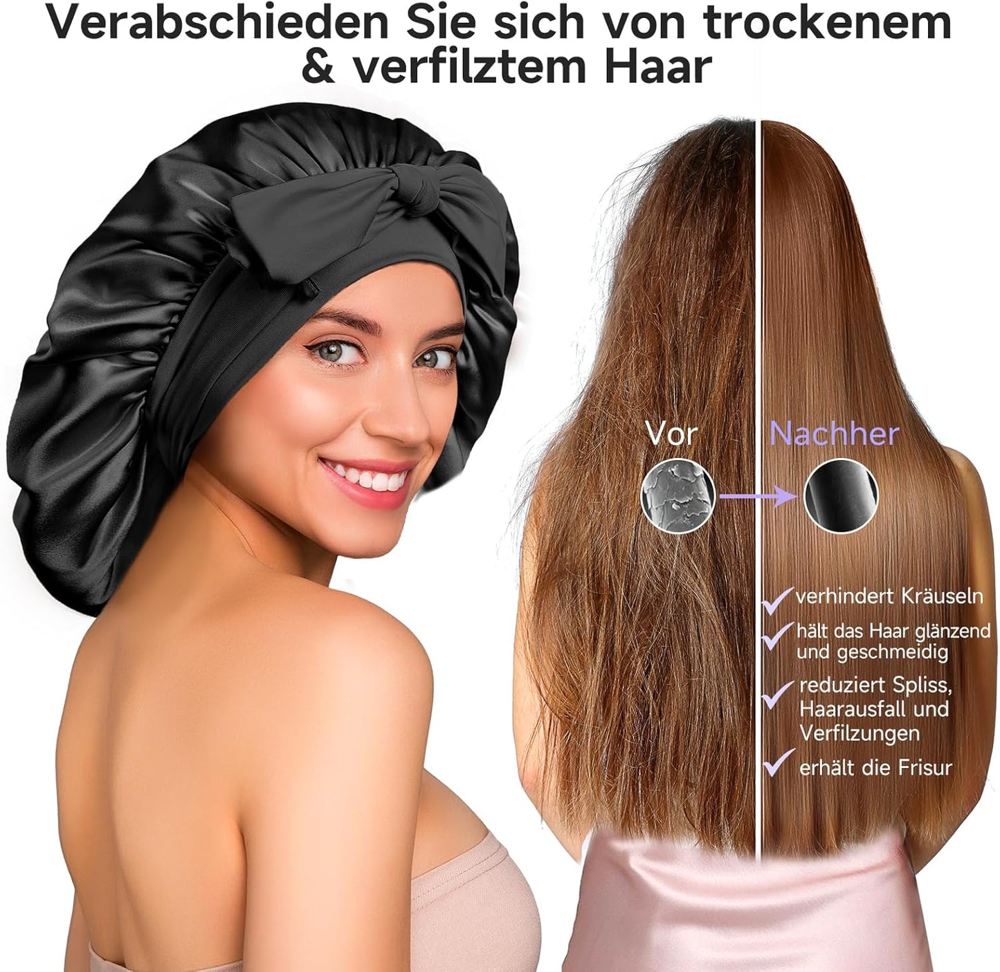 Schlafmütze aus Maulbeerseide, Schwarz