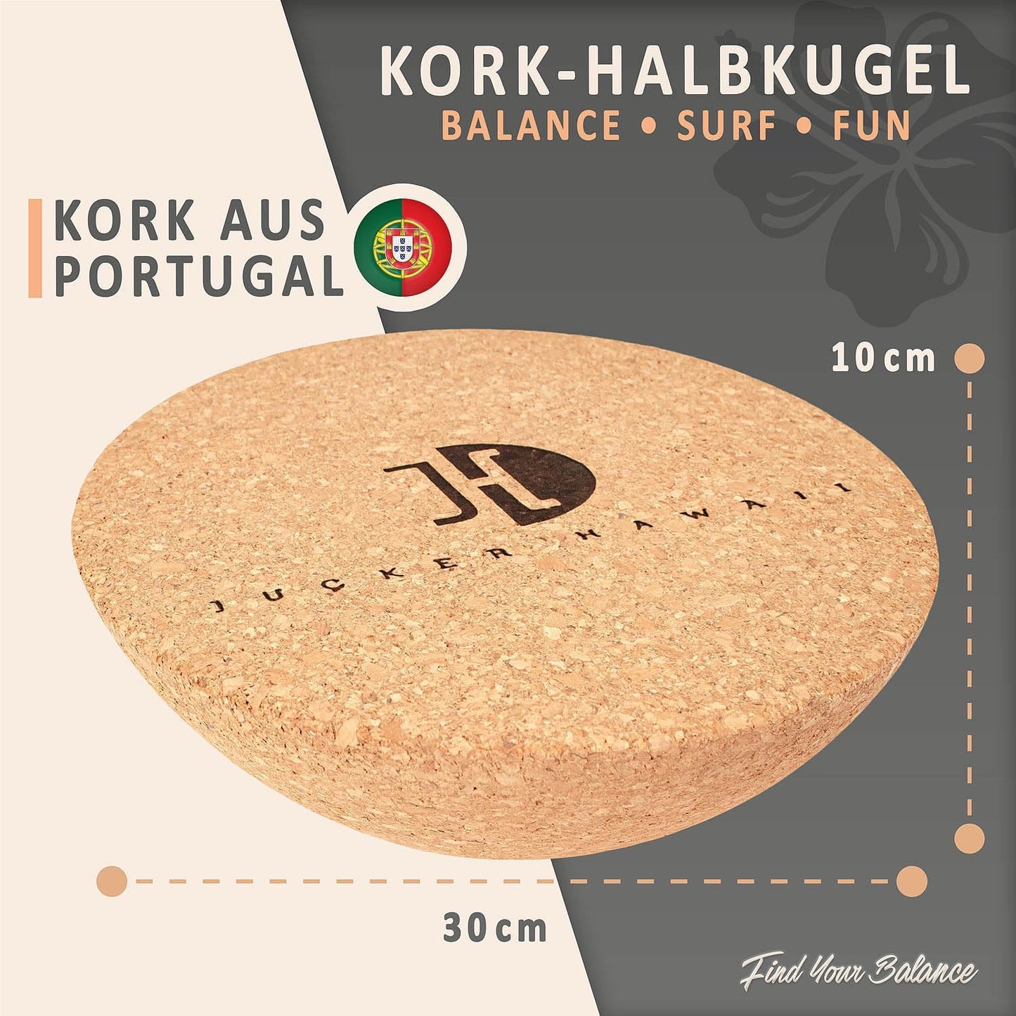 Balance Board mit rutschfester Oberfläche, Bambus + Korkhalbkugel