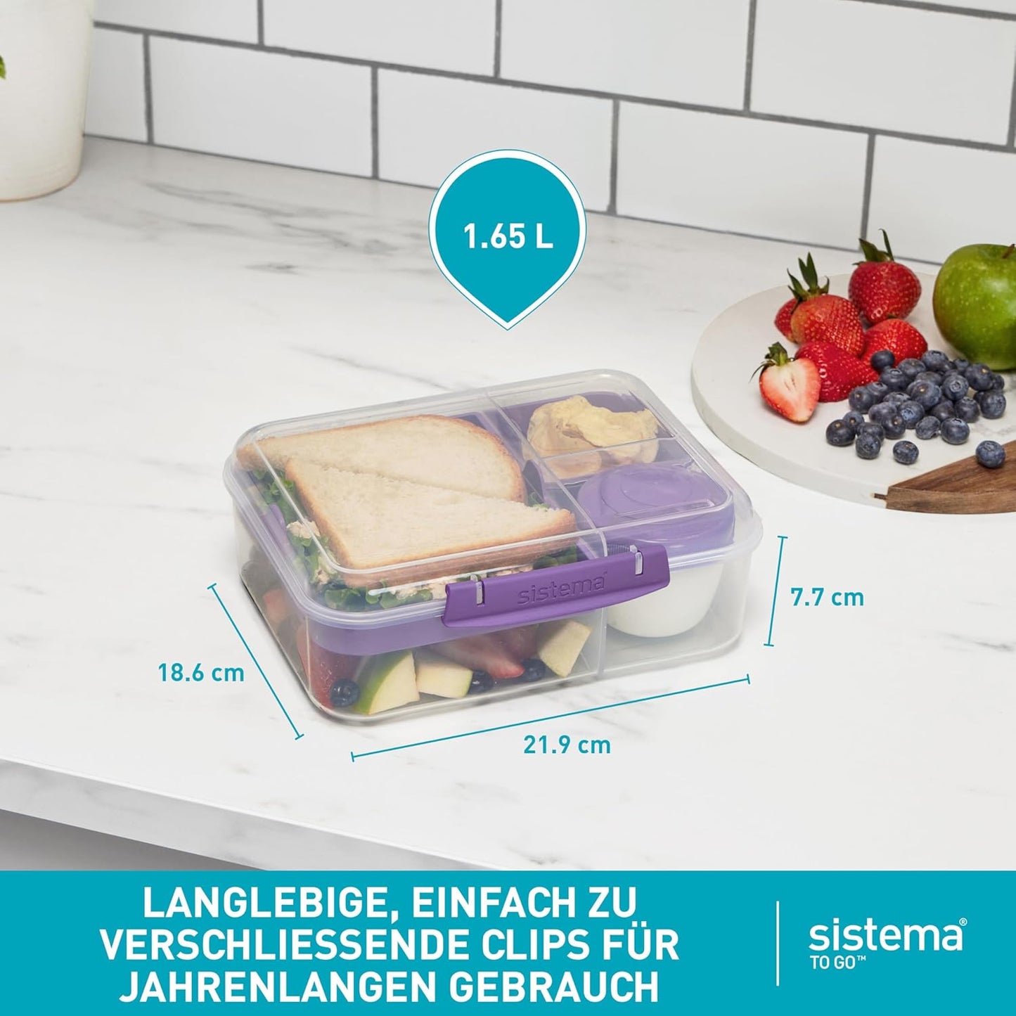 Bento Box Lunchbox mit Joghurt- /Fruchtbehälter, 1,65 l Mintgrün