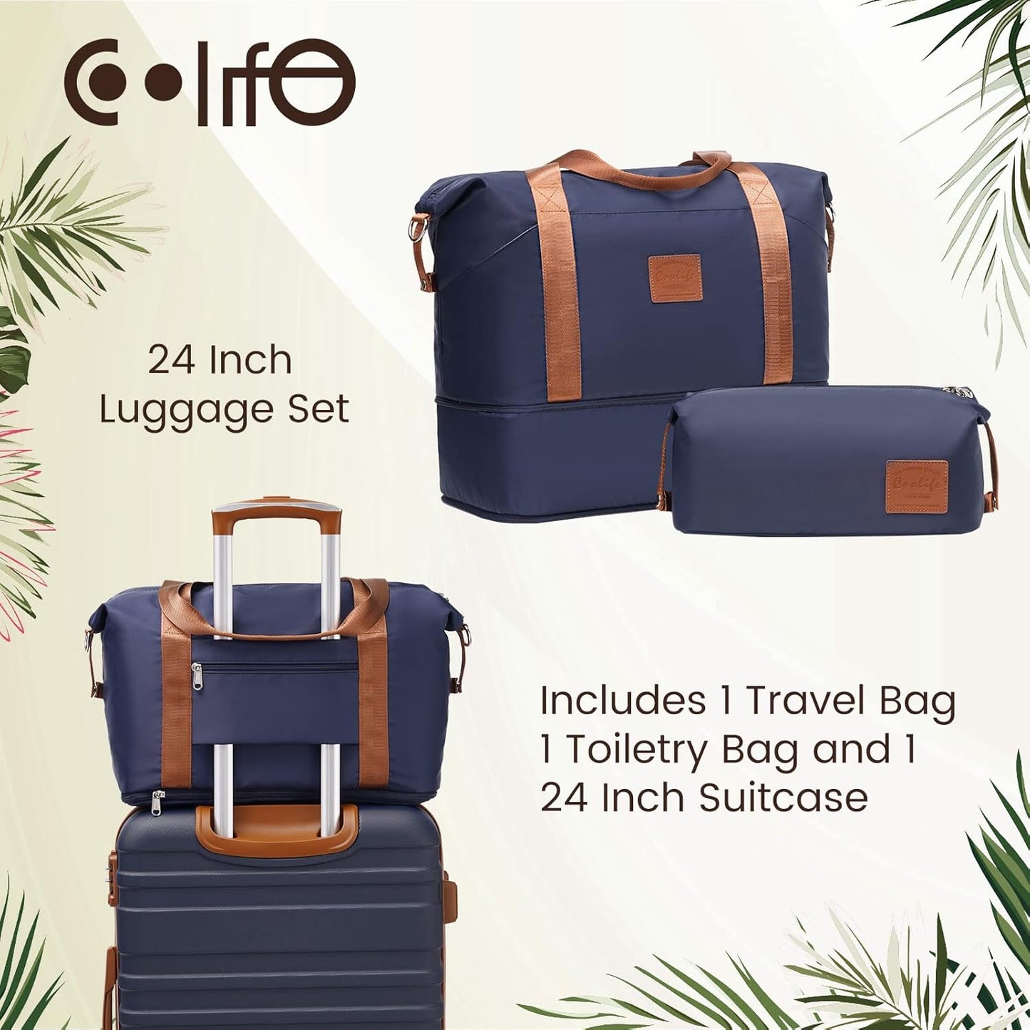 3-teiliges Hartschalenkoffer-Set mit TSA-Schloss, Blau/Braun / Mittlerer Koffer-Set 3tlg