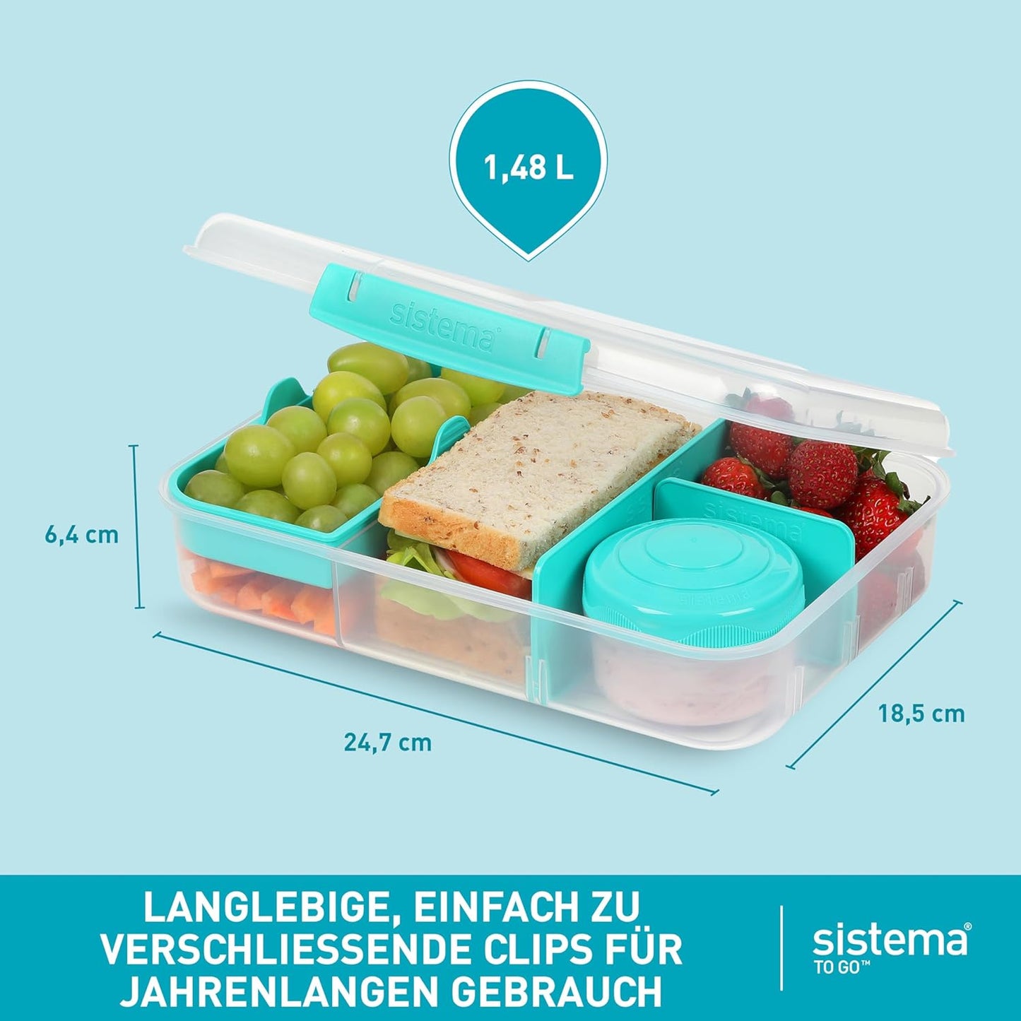 2-teiliges Lunchboxen-Set - To Go Bento Box Create, 2 x 1,48 l Minty Teal