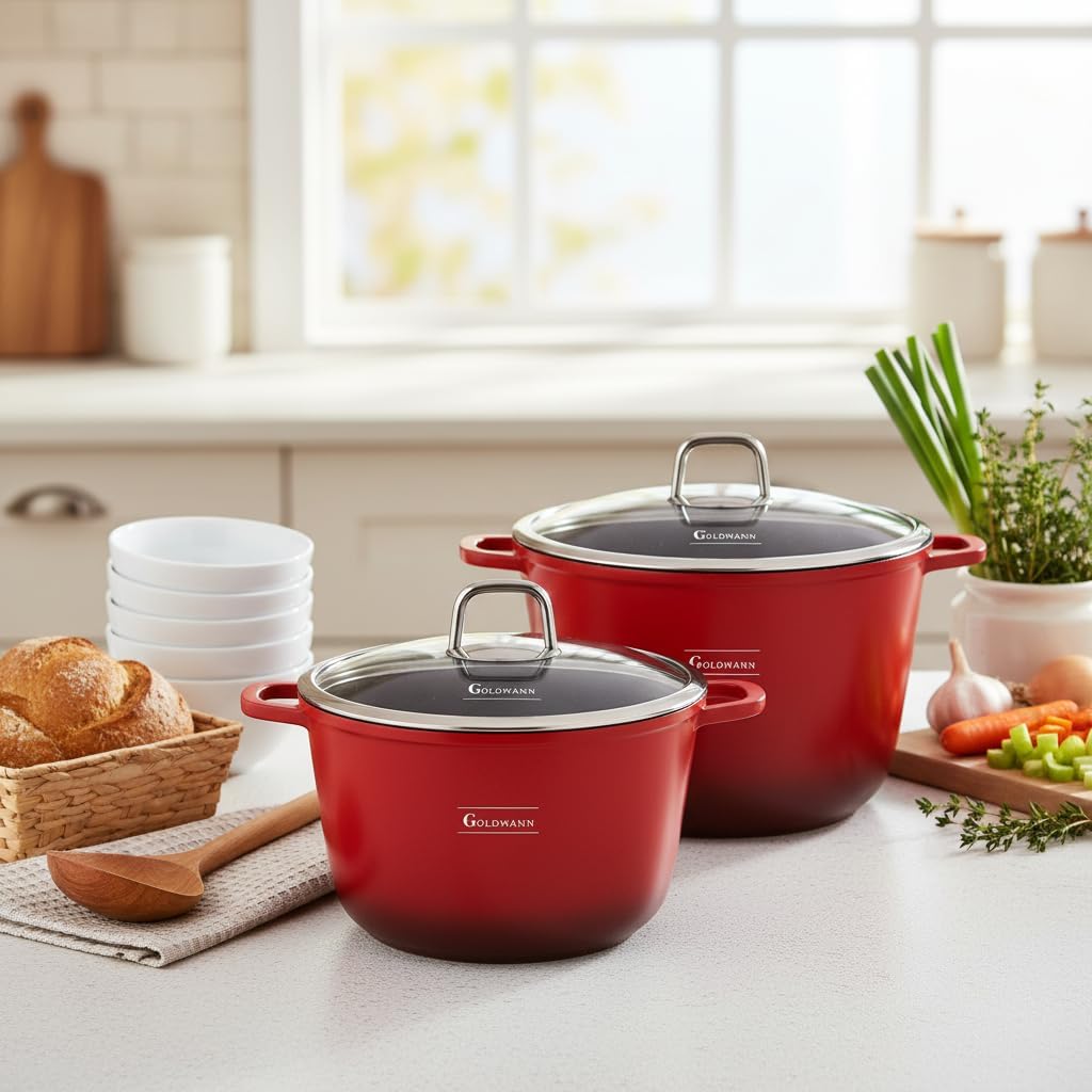 Aluguss-Kochtopf mit Glasdeckel, Rot 6.2L - Ø 24 CM