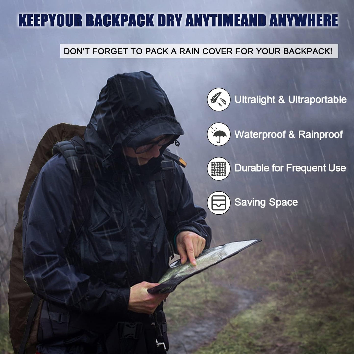 Rucksack-Regenschutz für grosse Rucksäcke, Schwarz/Black XXXL