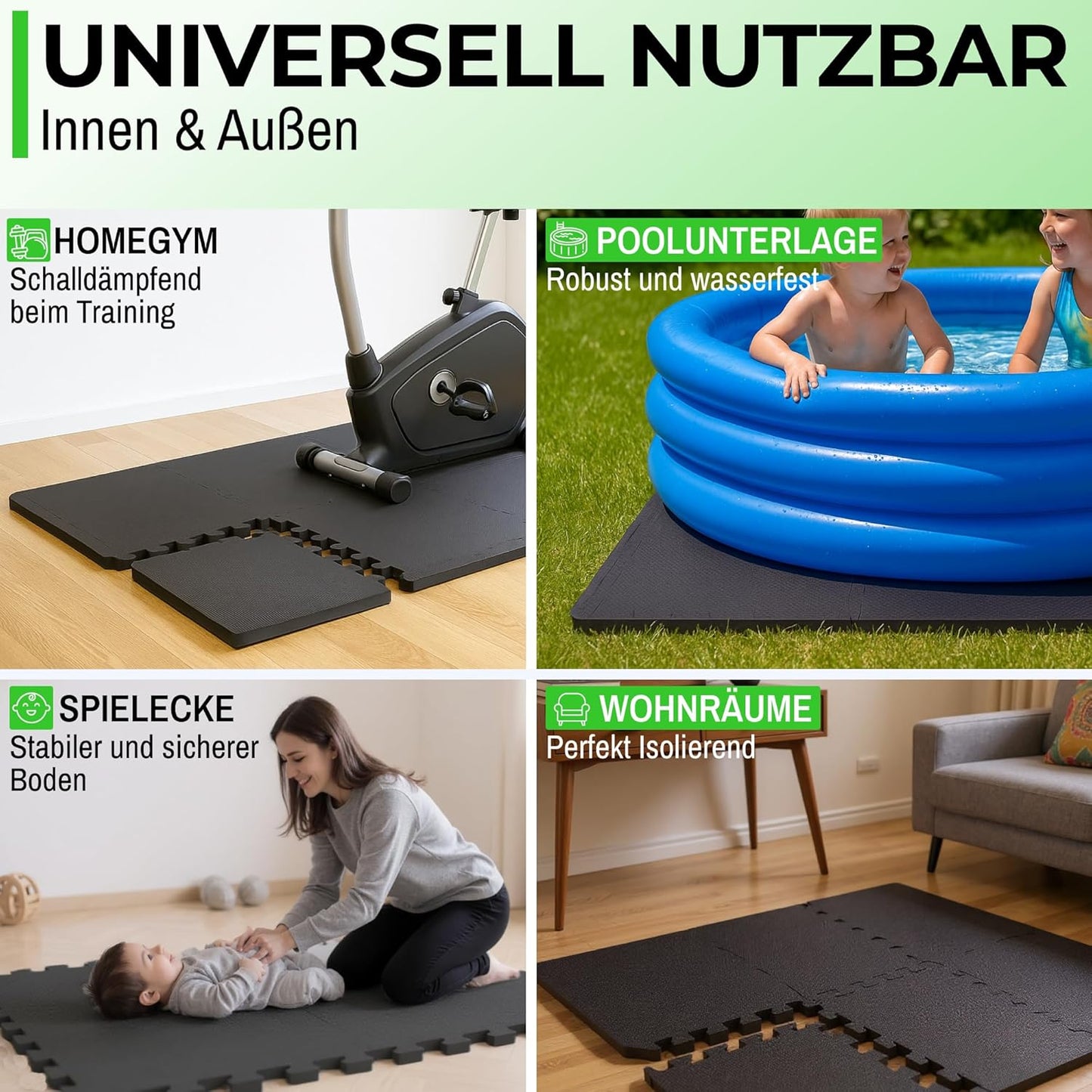 Puzzlematte Fitness Bodenmatte Set, 36 Stück = 3.48 M² - Anthrazit