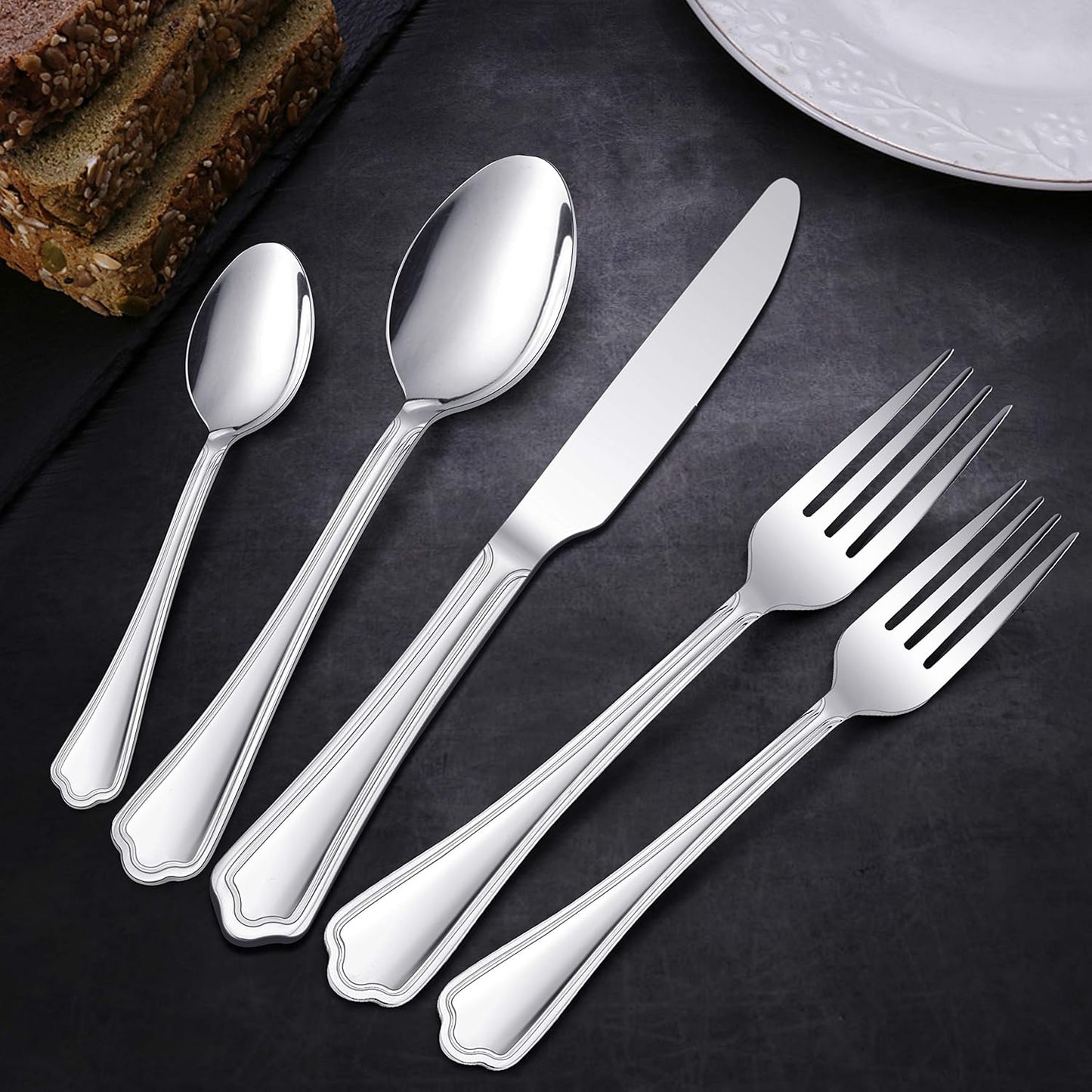 30-teiliges Besteck-Set mit gewelltem Rand, Besteck Set mit Gewellter Rand Griff