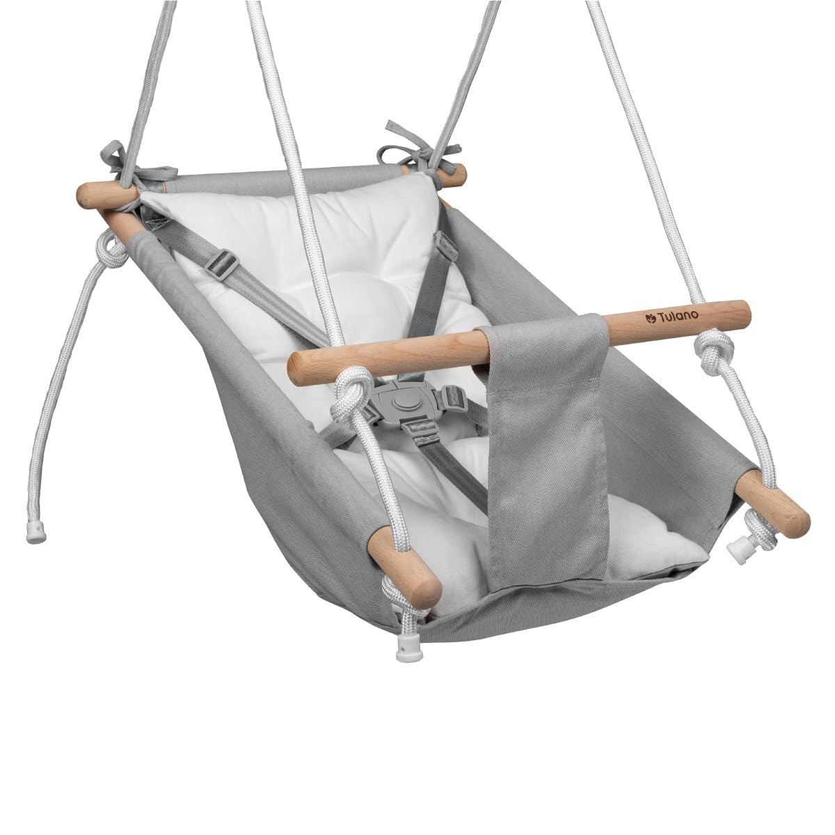 Babyschaukel mit Sicherheitsgurt, Grau-weiss