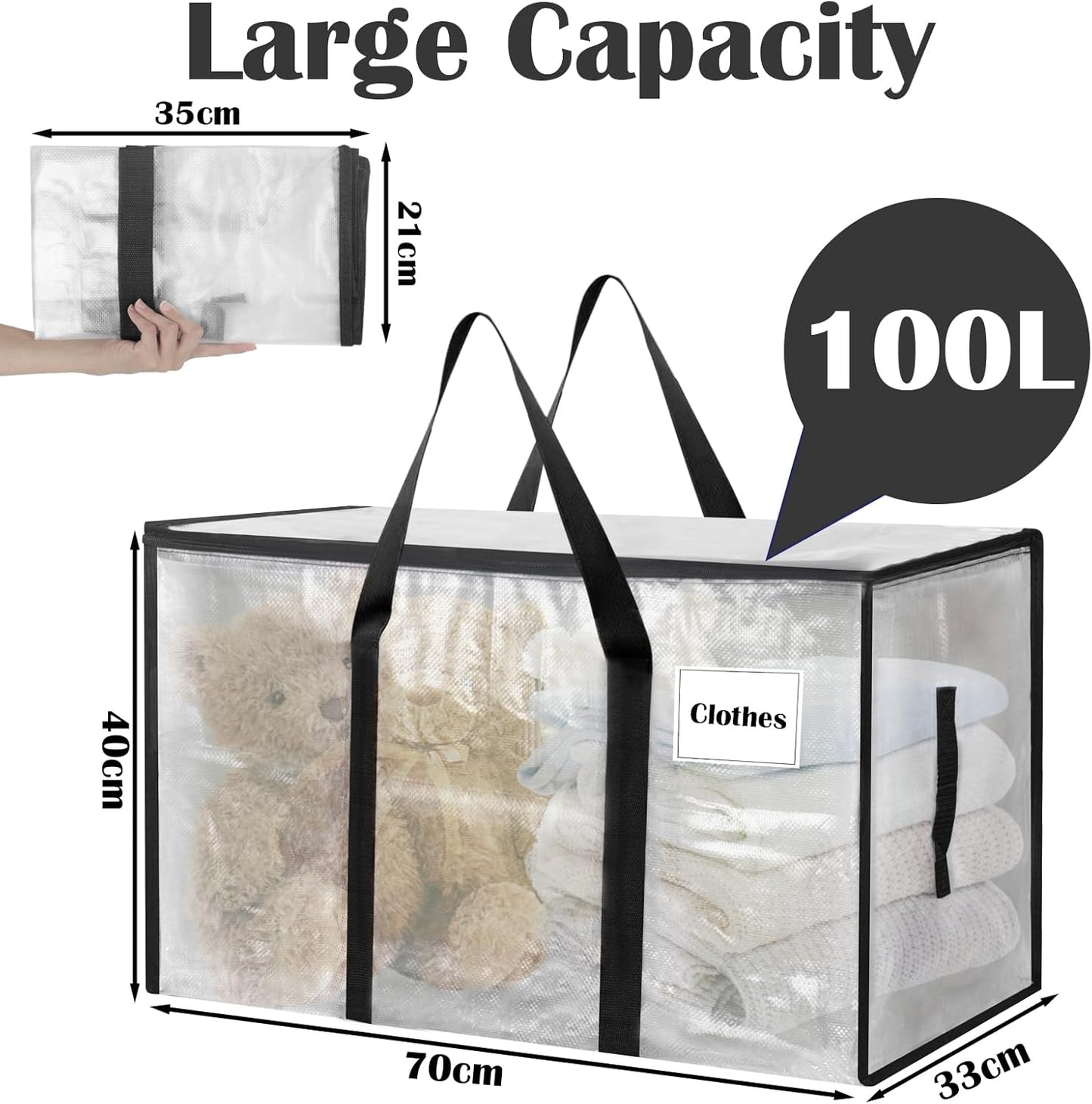 4er-Set Aufbewahrungstaschen mit Reissverschluss, 4er-Pack Transparent