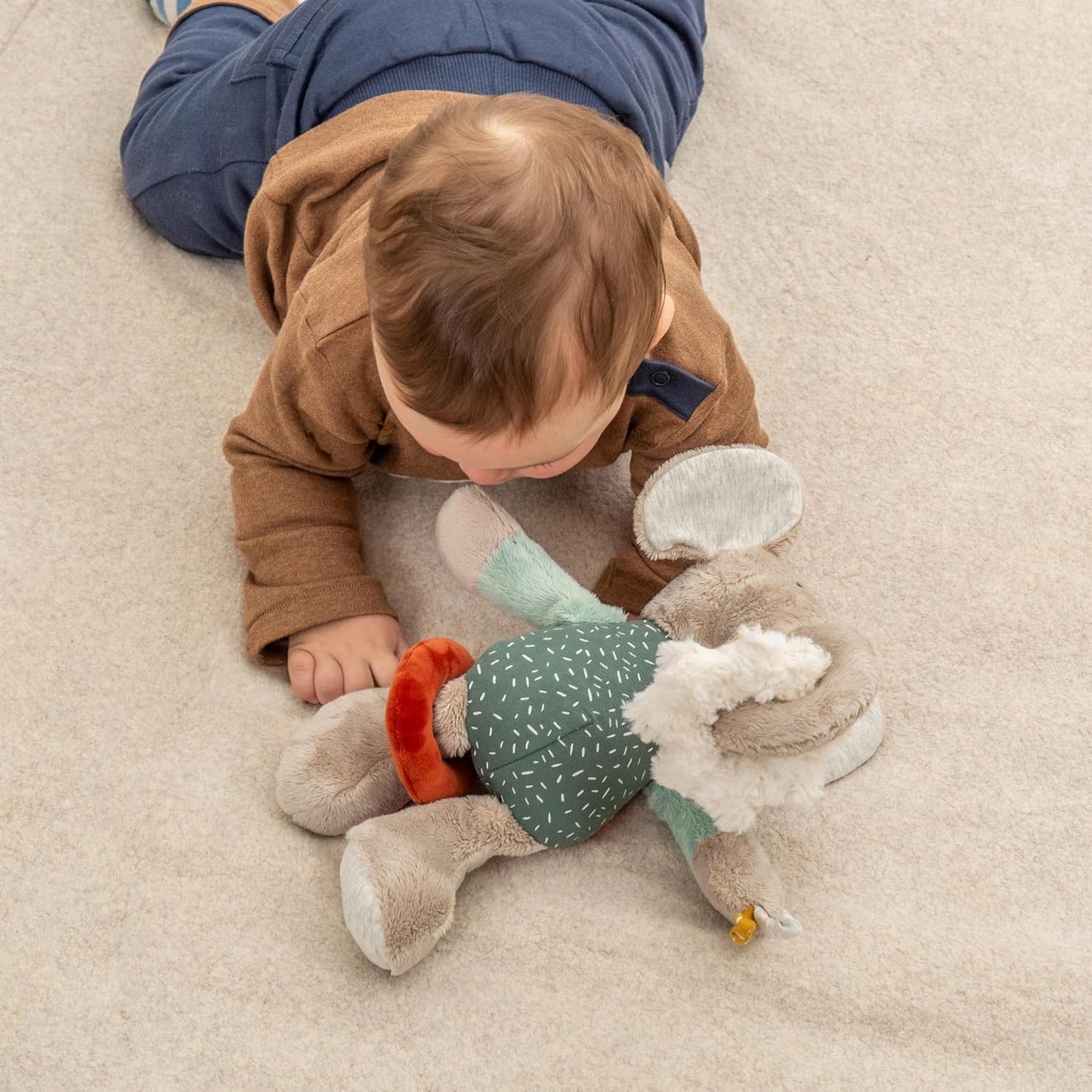 Babyaktivspielzeug Elefant Stofftier, Mint/Grau