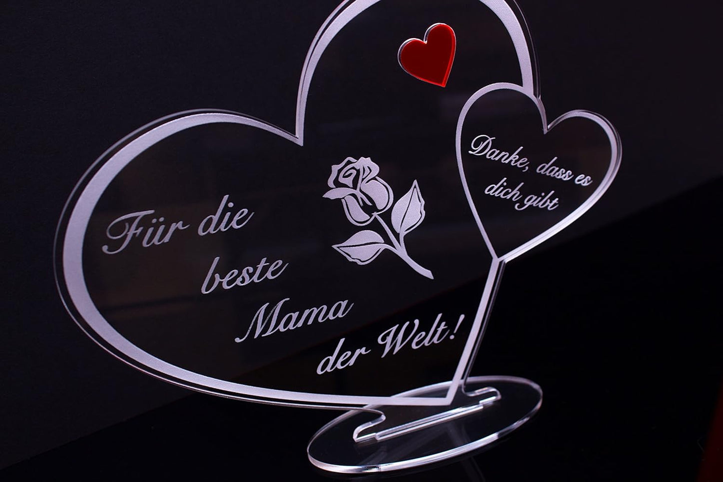 Acryl Herzschild mit Gravur - Für die beste Mama der Welt, Für die beste Mama der Welt!