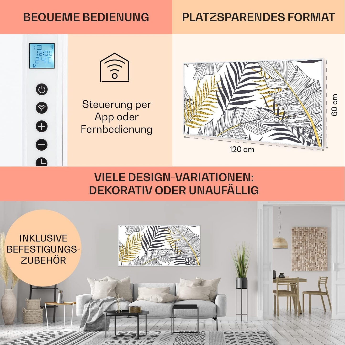 Air Art Smart Infrarotheizung, 120 x 60 cm/ 700 W Blatt - Weiss