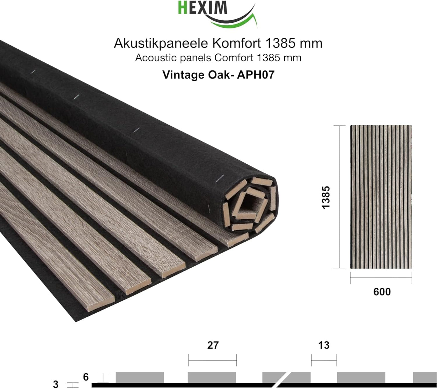 Akustikpaneele Set schalldämmend (6 Paneele), 6x 1,385 Meter - 4,98 m² Vintage Oak