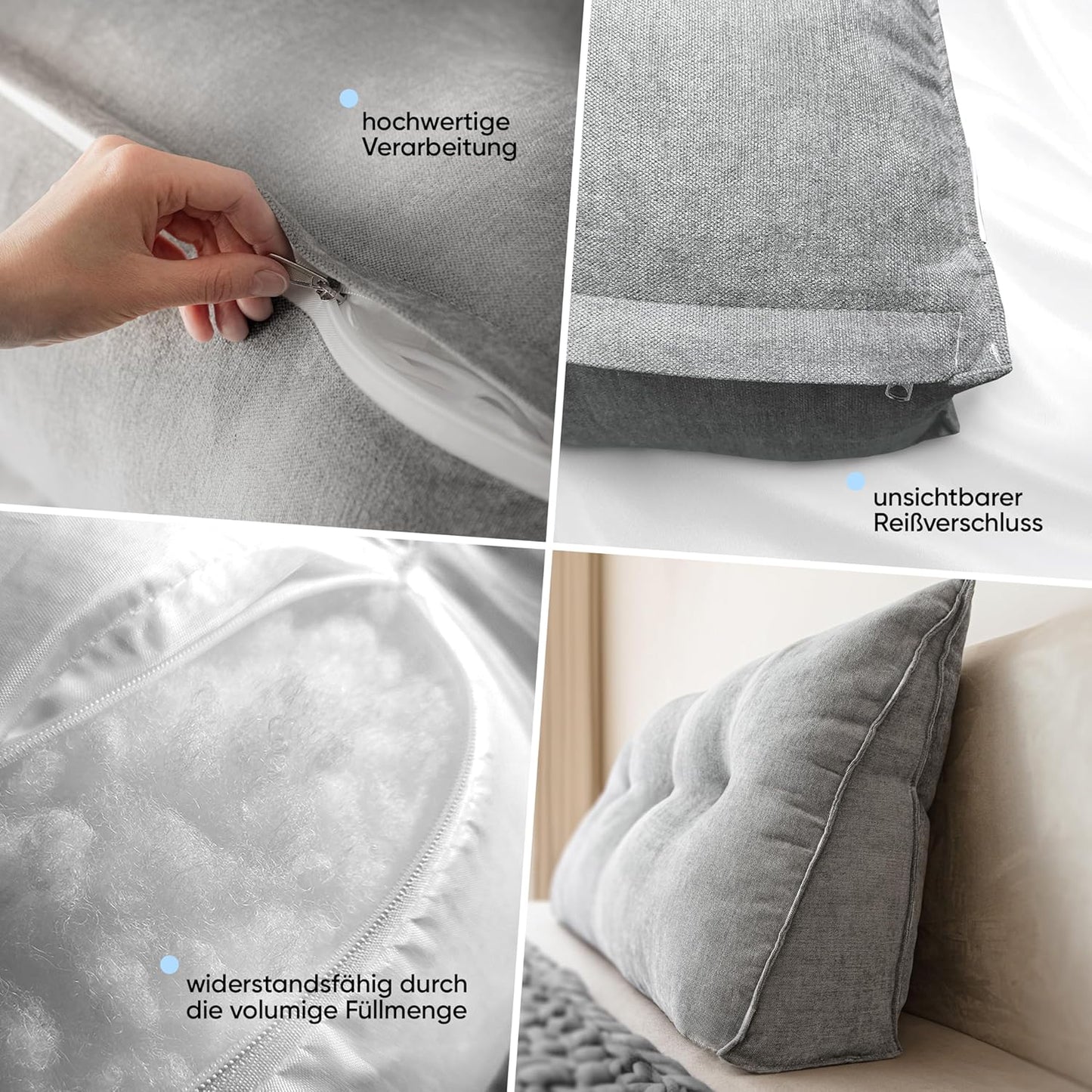 Rückenkissen Lesekissen für Bett und Sofa (120 cm), Grau120 Cm