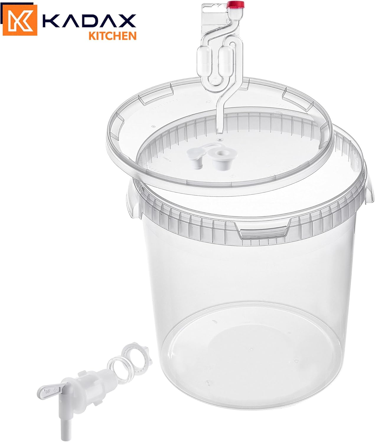Gäreimer, 33 Liter, + Auslaufhahn, Gärröhrchen & Gummistopfen 33l, Transparent