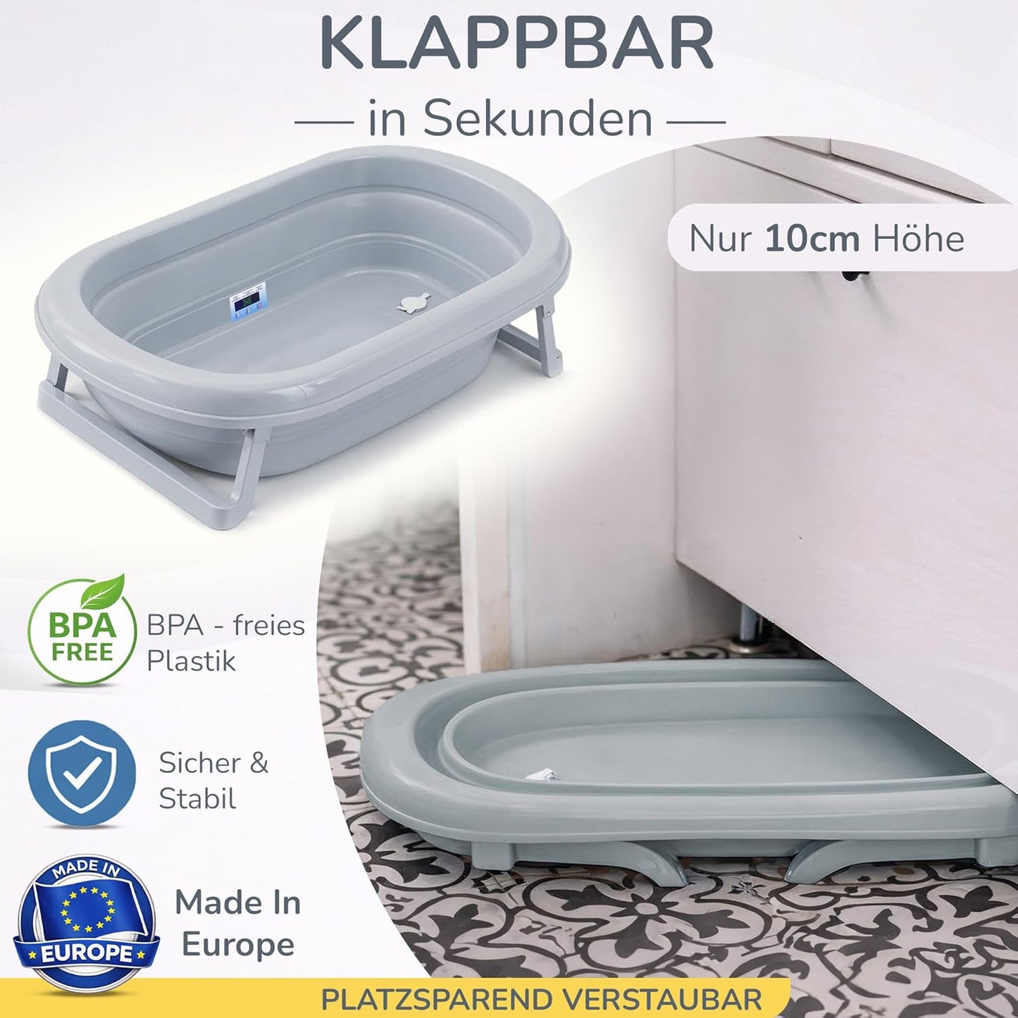 4-teiliges Babybadewannen-Set mit Ständer, Grau 4-Set