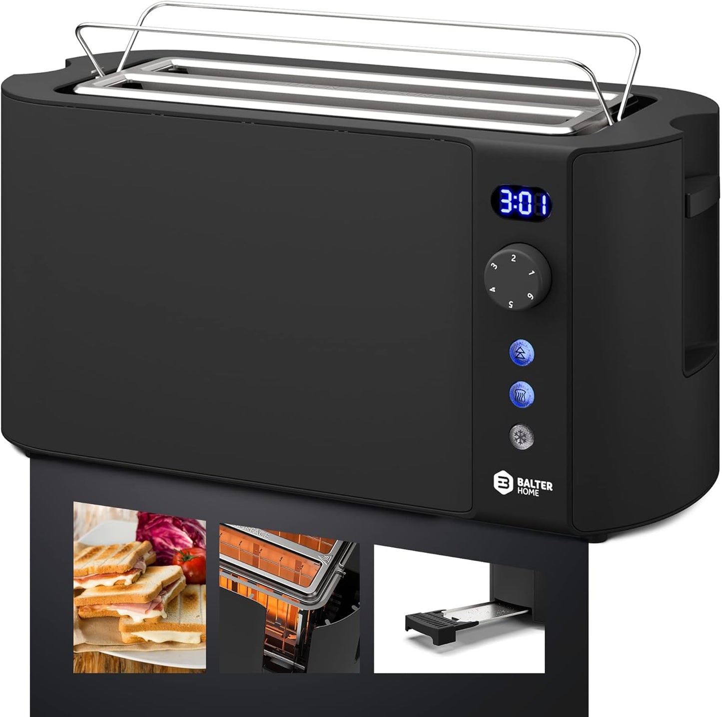 TS-04-BL - Toaster für 4 Scheiben - Langschlitz mit LCD Display, Schwarz