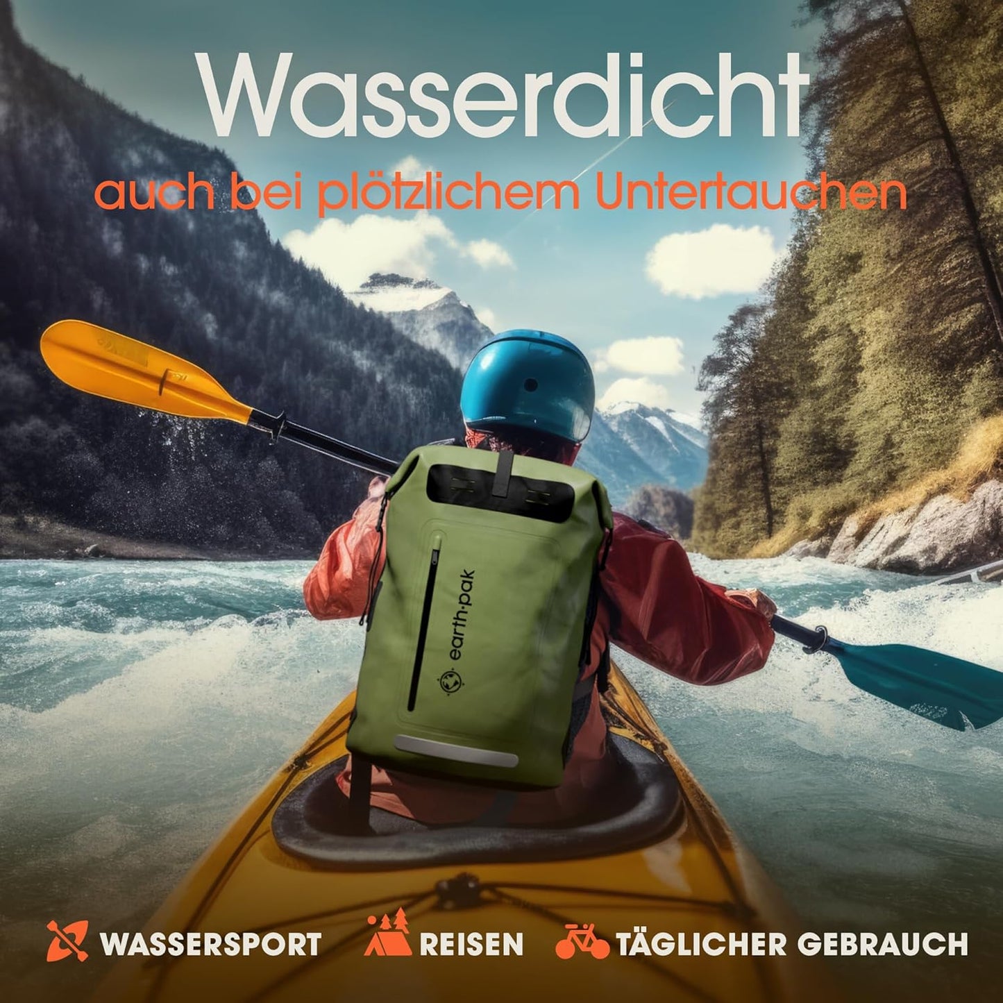 Wasserdichter Rucksack mit Rollverschluss und Handyhülle, 85L Grün