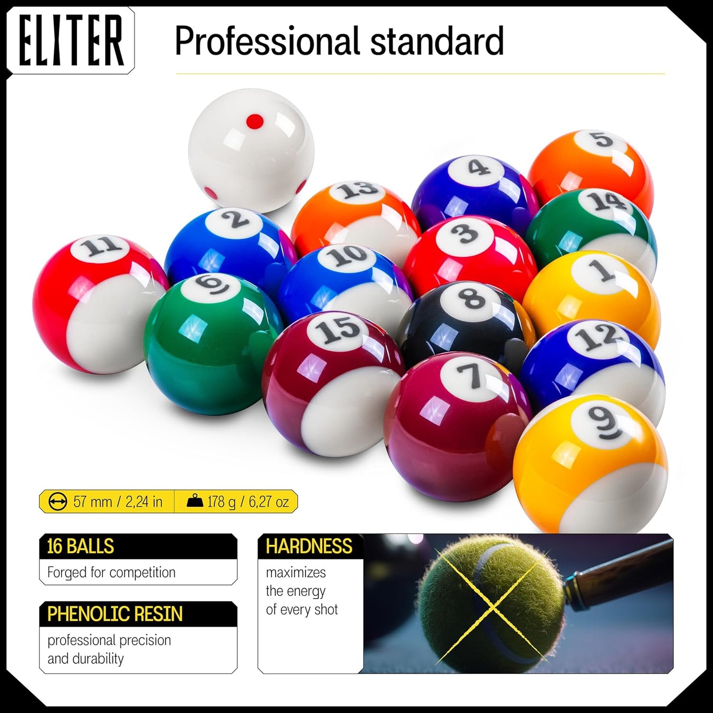 16-teiliges Billardkugeln-Set, 57mm