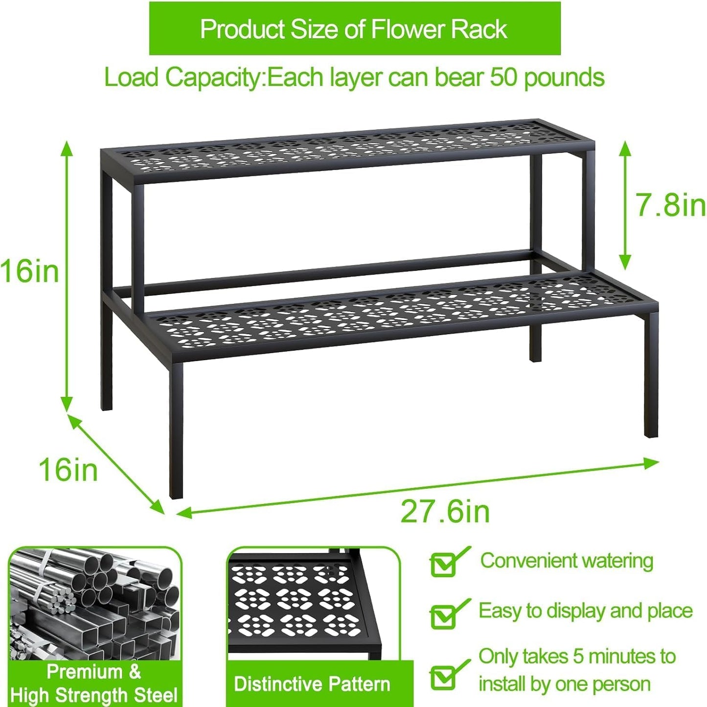 Metall Blumentreppe für Indoor & Outdoor (2-stufig), 2 Stufen-Schwarz