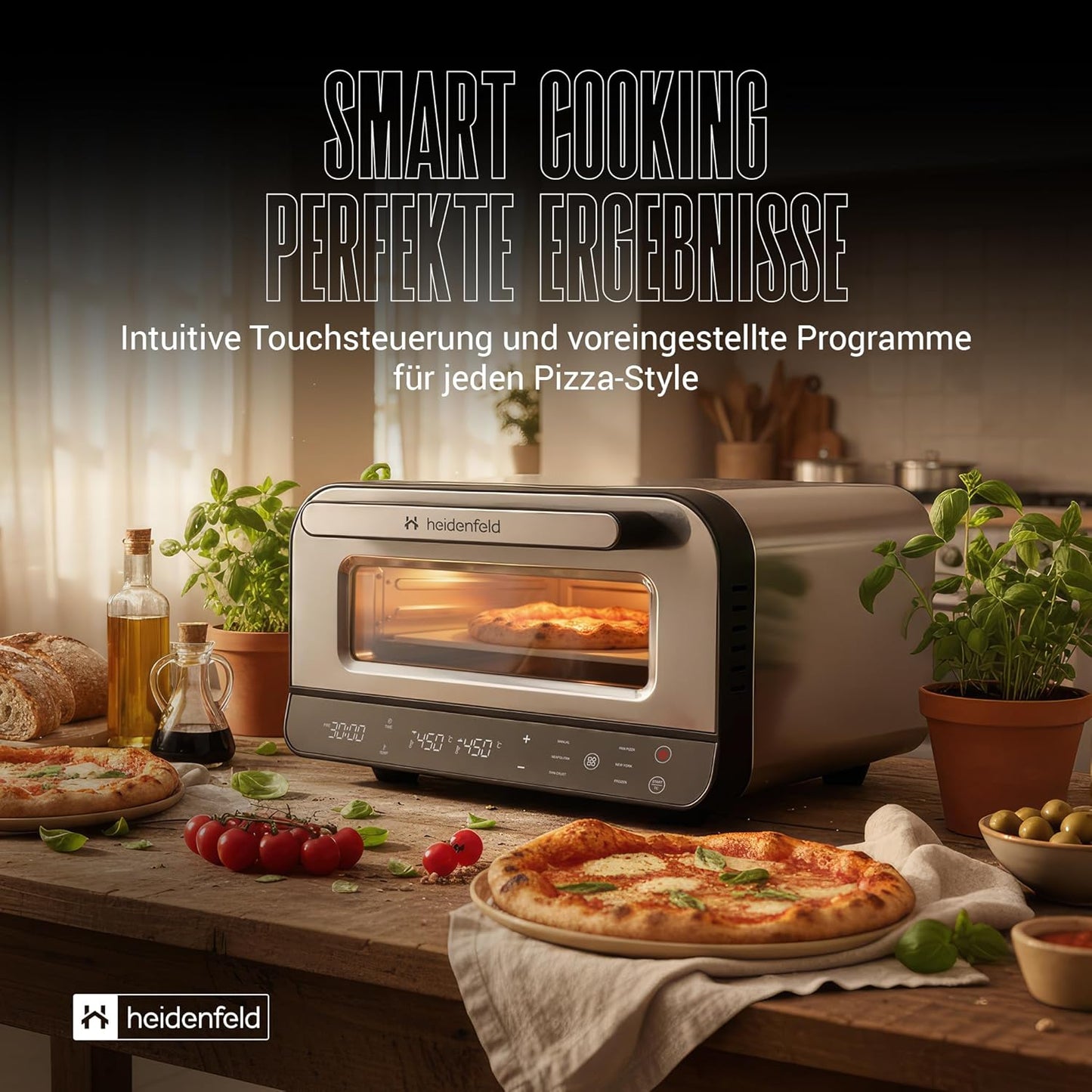 Elektrischer Pizzaofen mit Pizzastein & Schieber, Silber/Schwarz