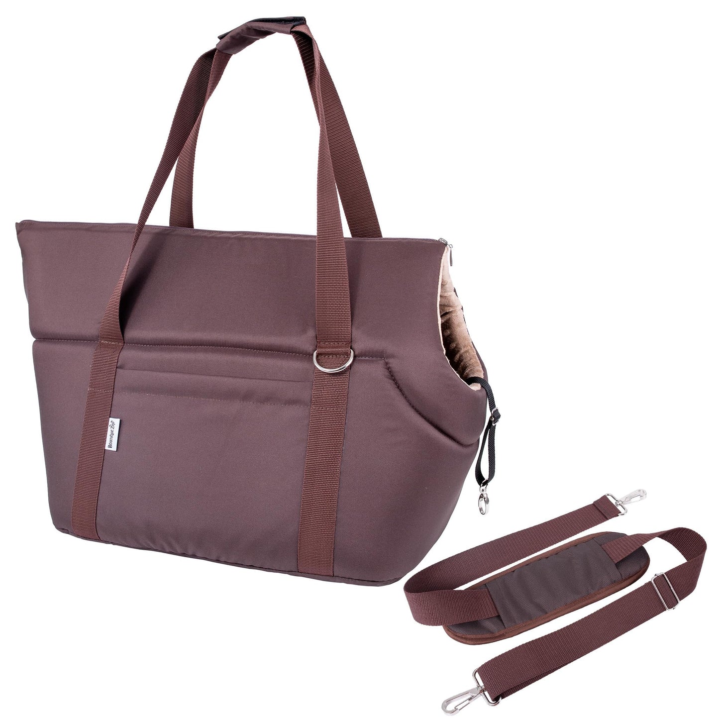Hundetragetasche für Tiere bis 15 kg, XL Braun Beige/Minky