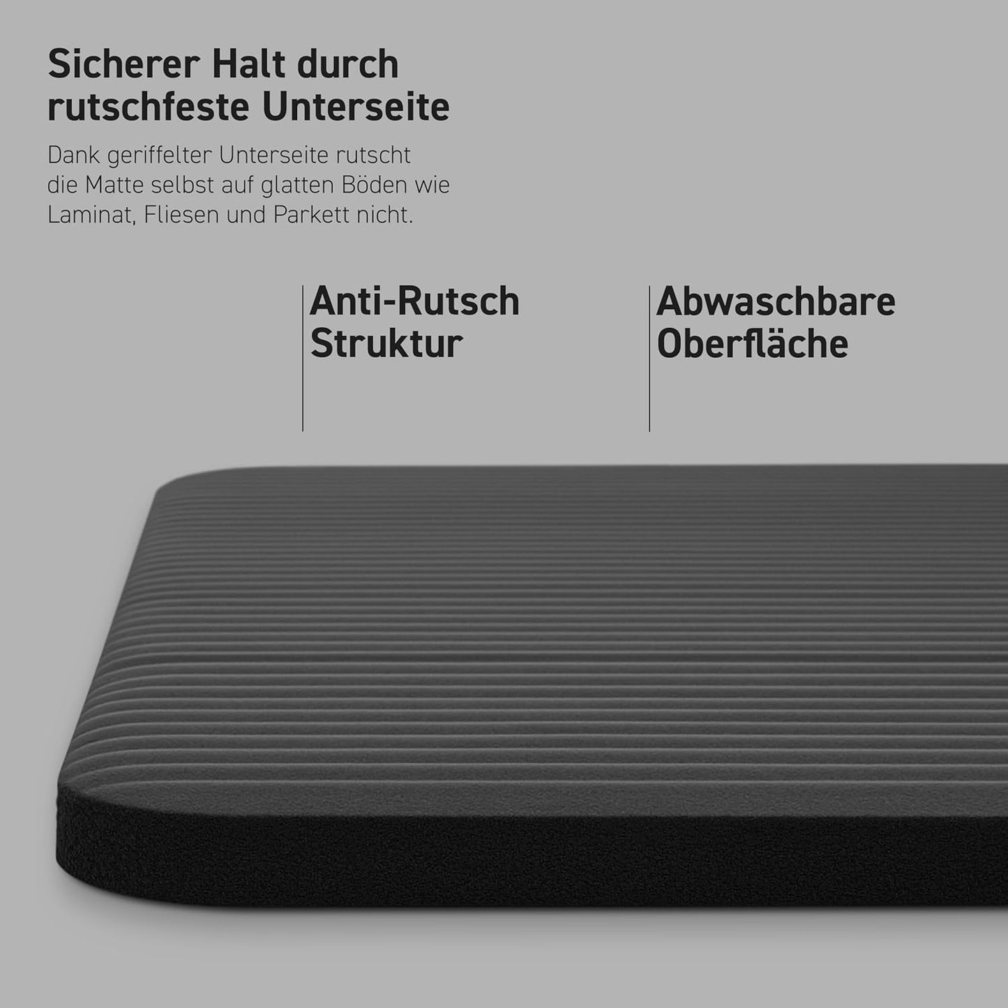 Gymnastikmatte Premium mit Tragegurt und Übungsposter, Schwarz - Matt 190 x 100 x 1,5 cm