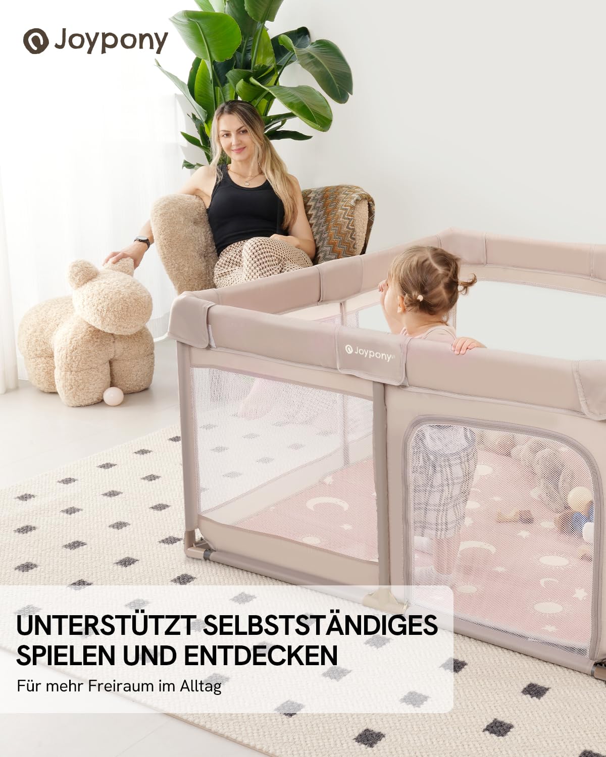 Baby Laufstall mit Matte, Beige wth Matte 127×127 CM