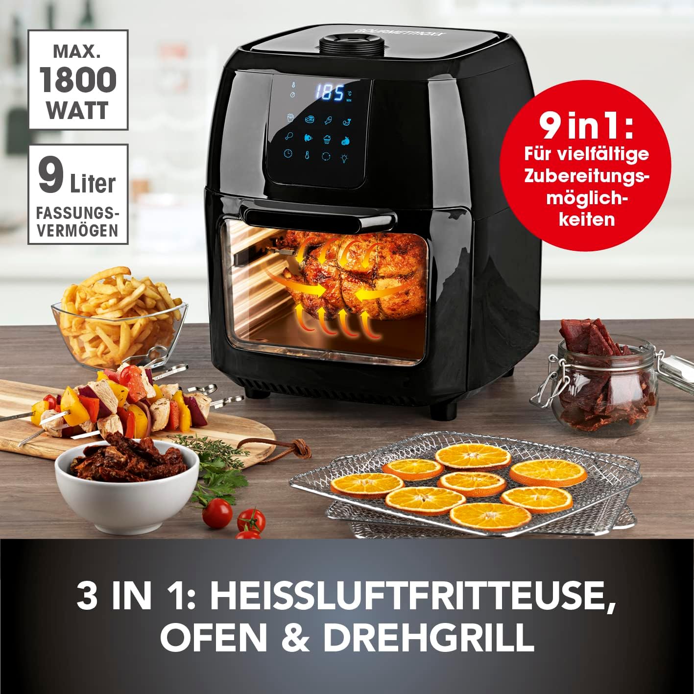 Heissluftfritteuse, Schwarz