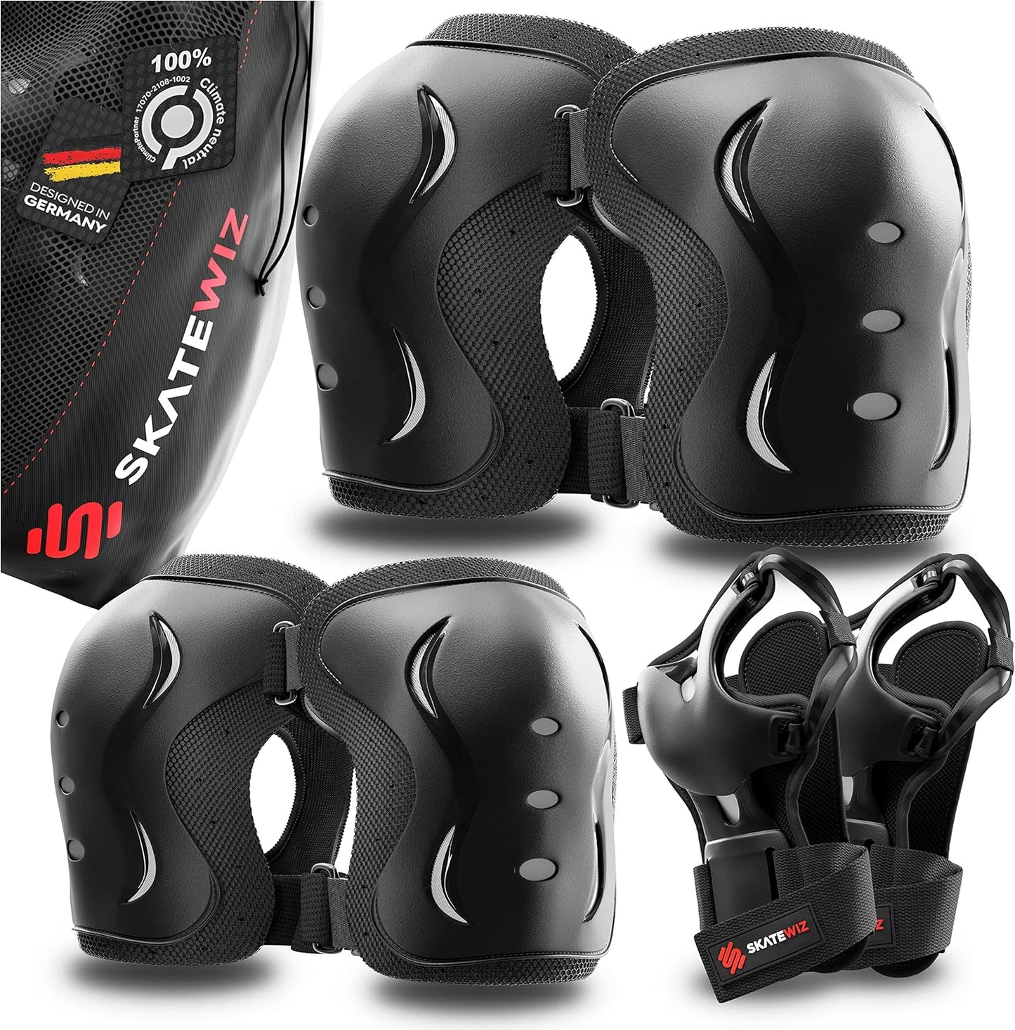 Skate Protektoren Set, L - Jugendliche & Erwachsene, Schwarz