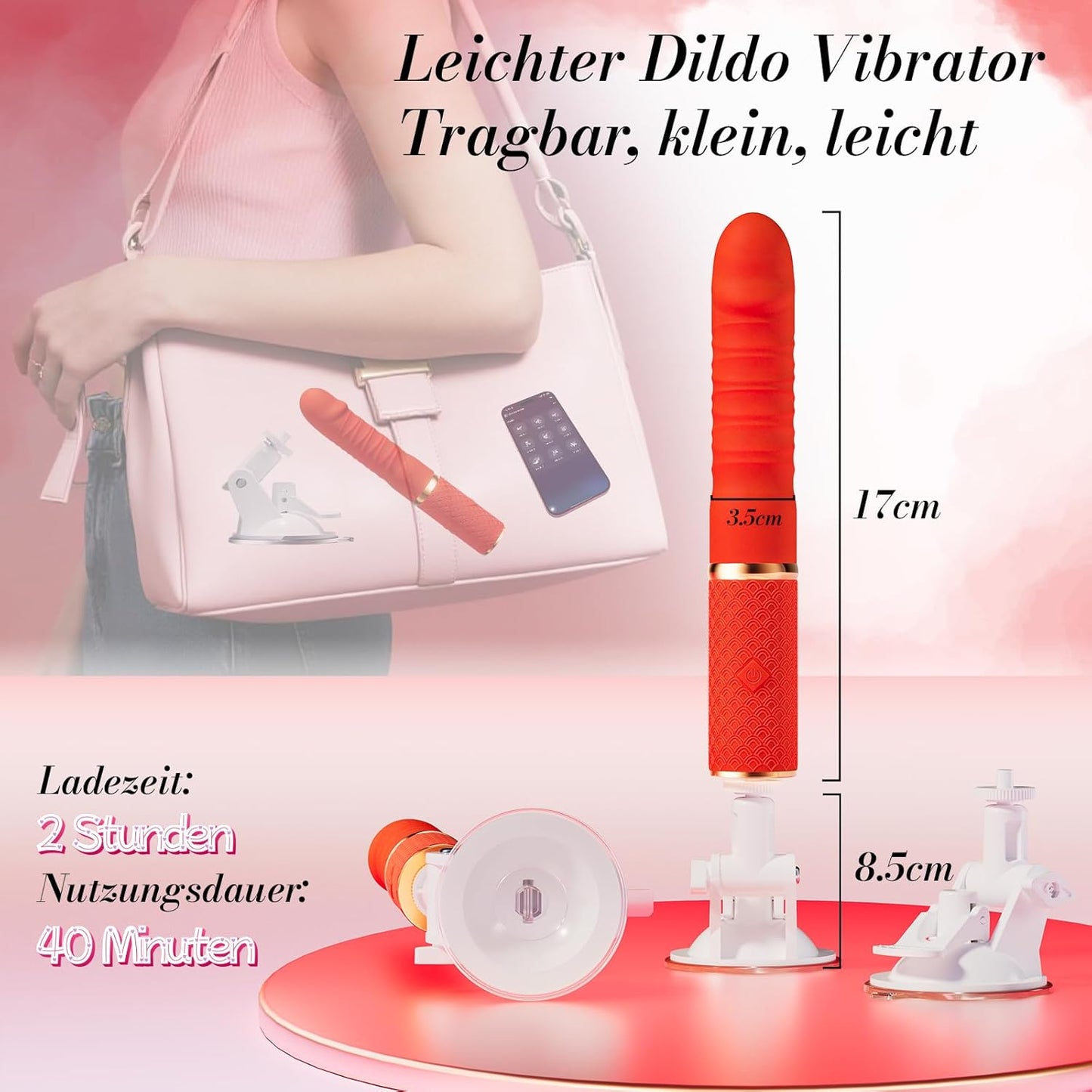 Sexmaschine mit 9 Stossfunktionen und Saugnapf und abnehmbarem Dildo