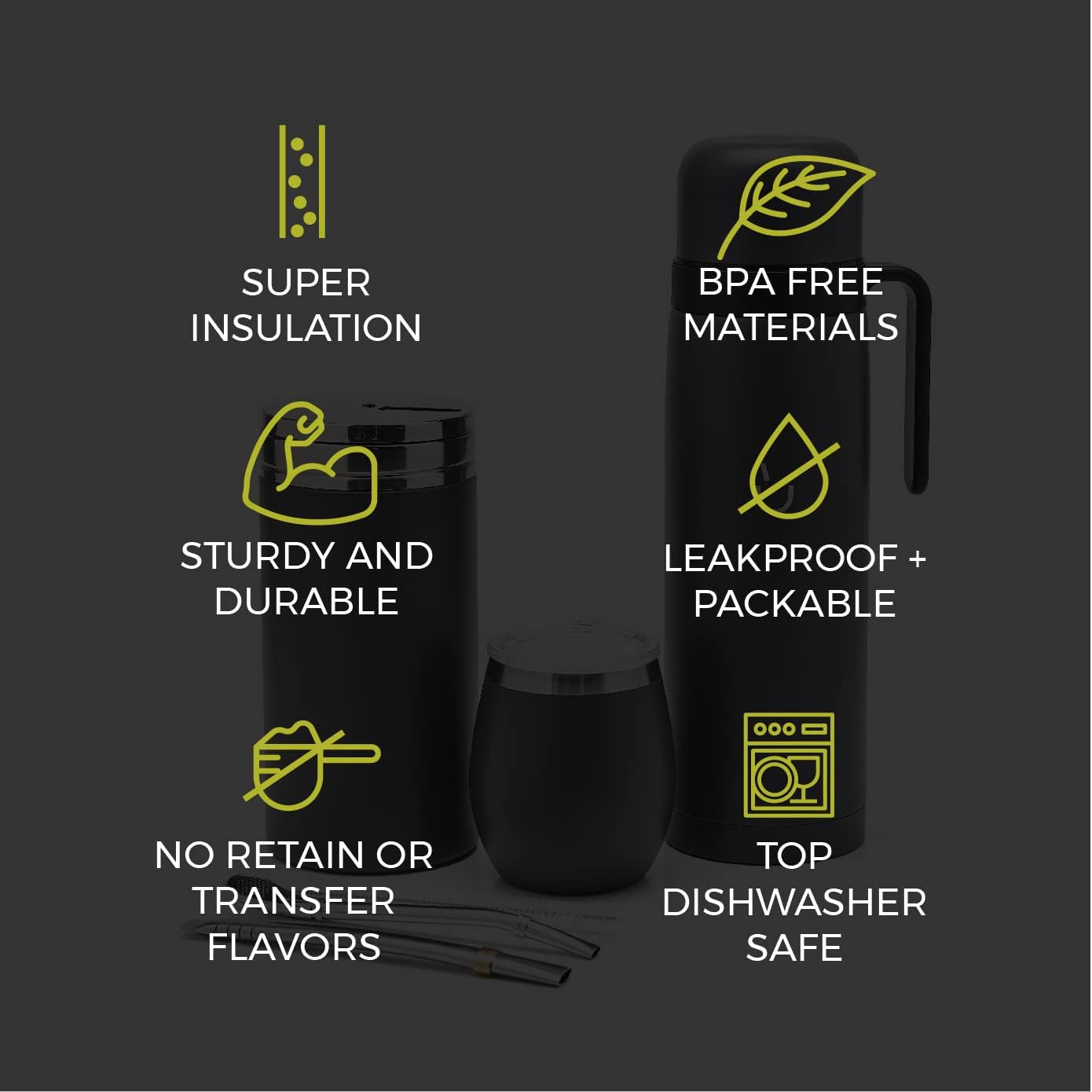 Yerba Mate Set mit Thermos und Bombillas, Grau