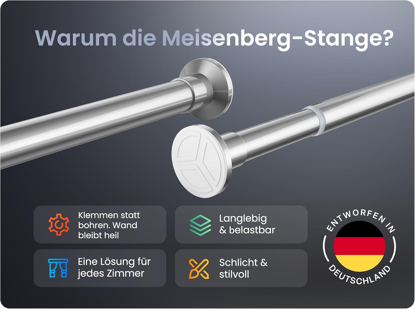 Teleskopstange Vorhangstange 90-160 cm Edelstahl, 90-160 cm Edelstahl