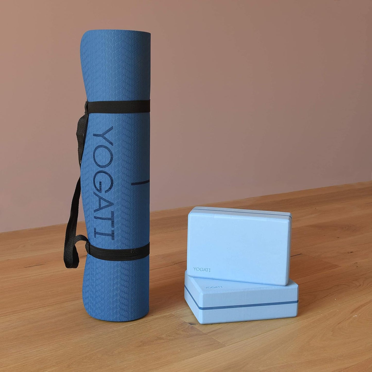 Rutschfeste Yogamatte mit Ausrichtungslinien, blau