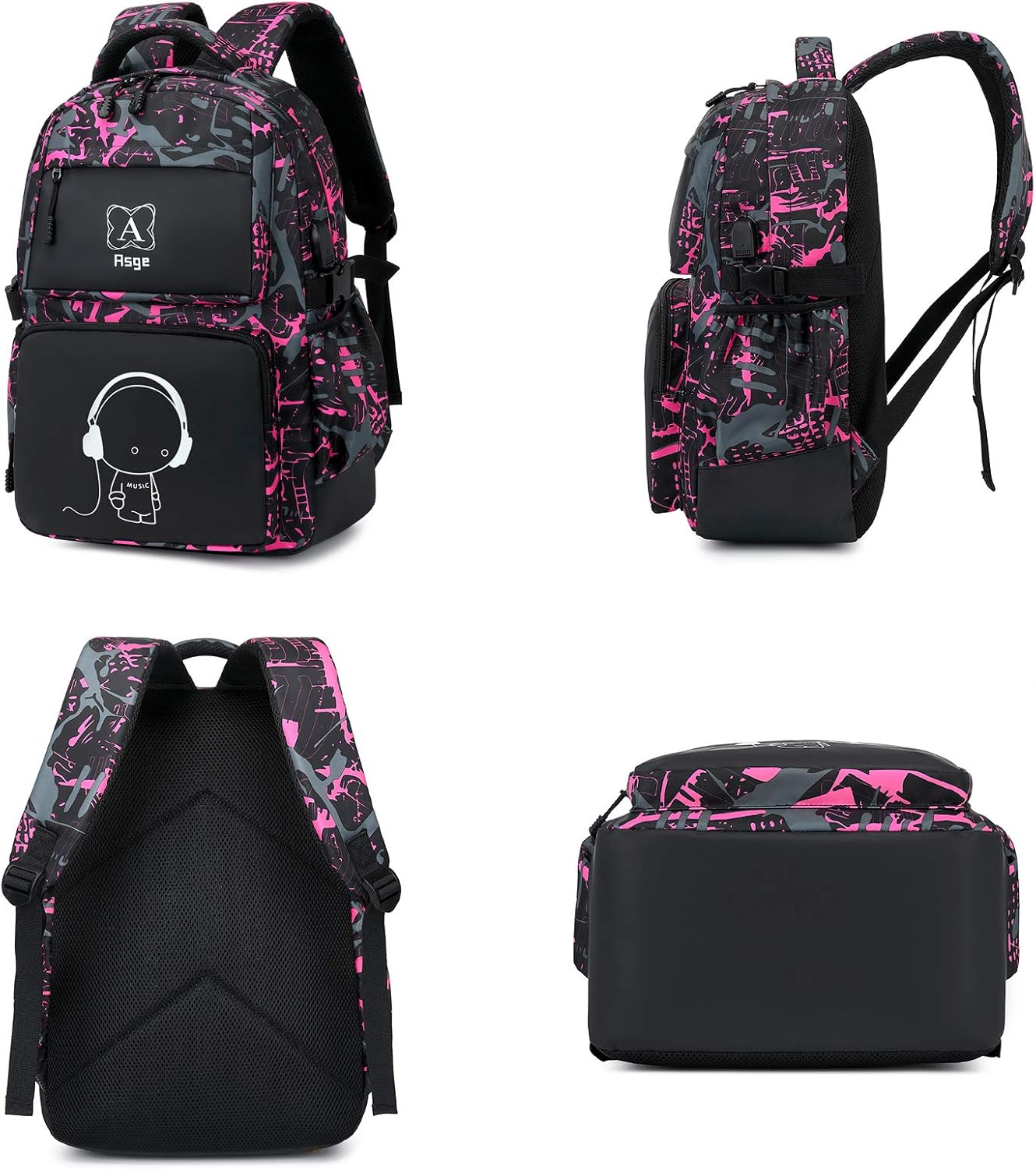 Rucksack für Teenager mit Reflektoren, Rosa