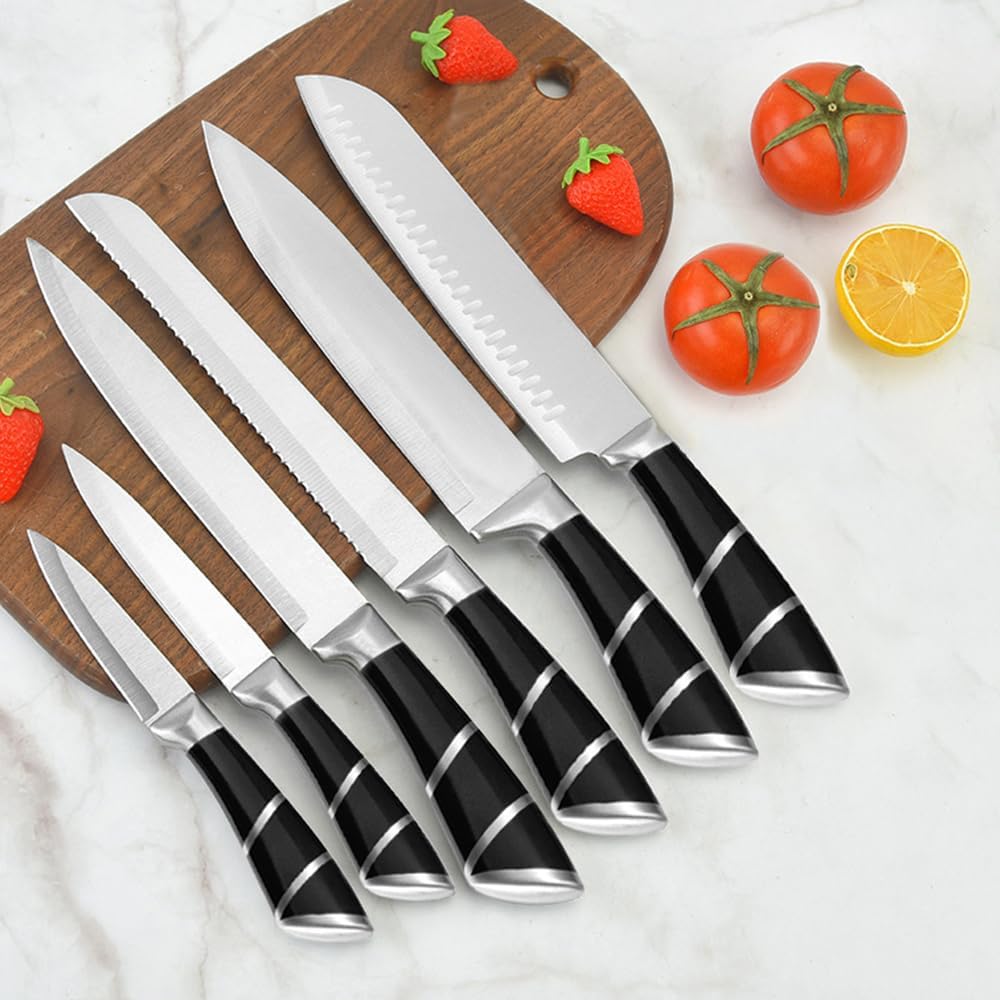 15-teiliges Küchenmesser-Set mit Holzblock, Küchenschere und Wetzstahl, 15 Stücke Set Schwarz